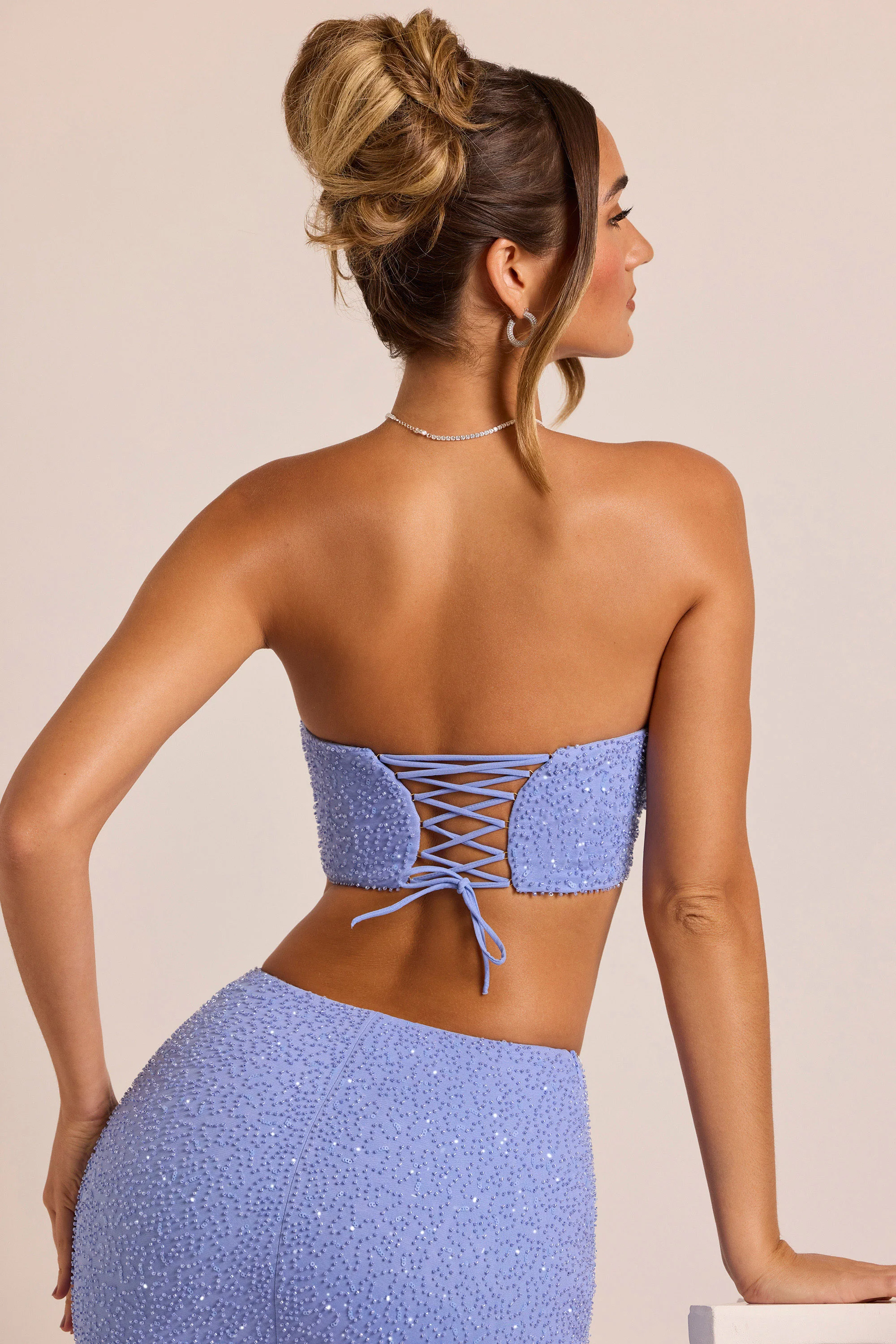 Embellished Strapless Corset Top in Powder Blue - Image 2