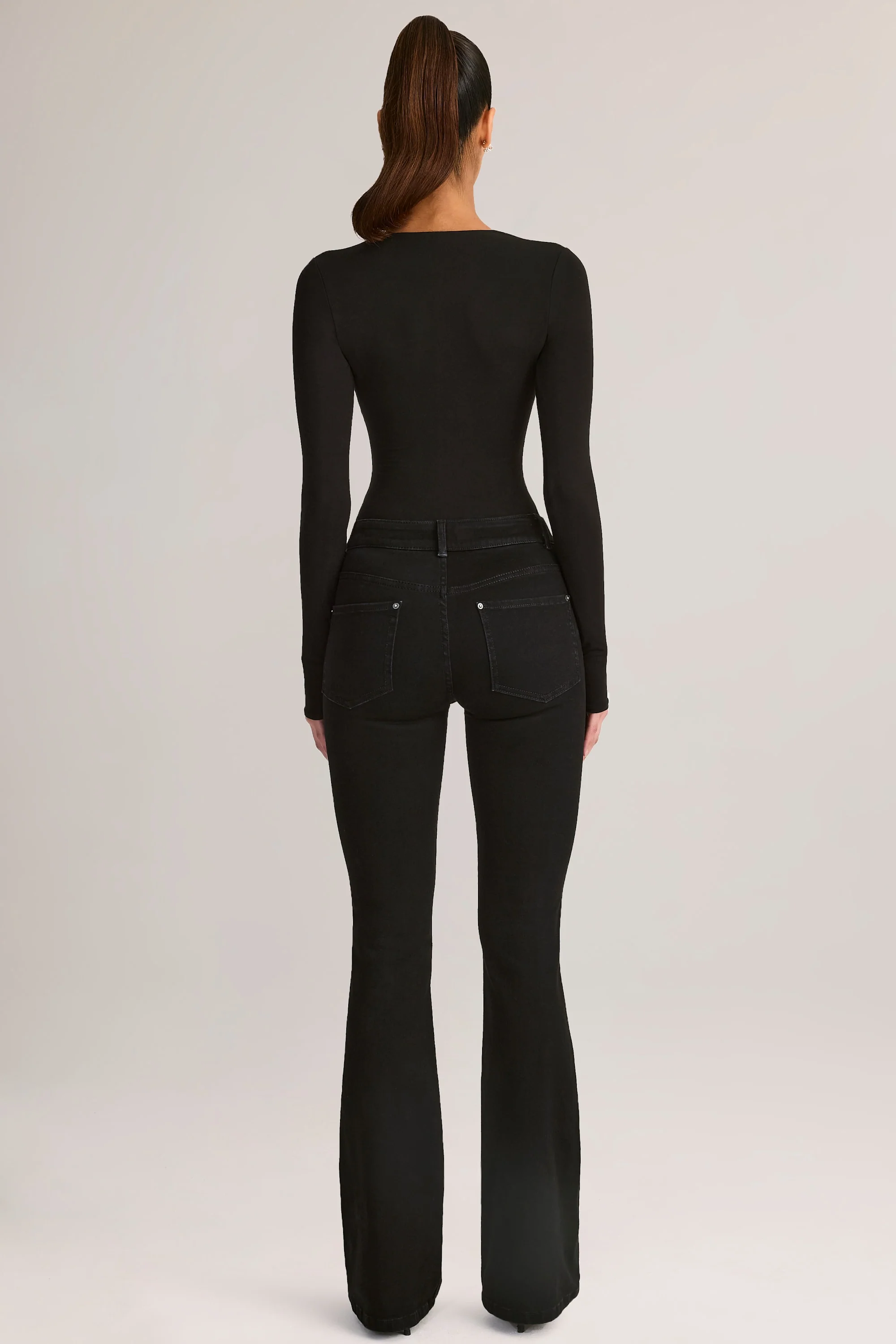 Denim Mid-Rise Flared Jeans in Black - Image 2