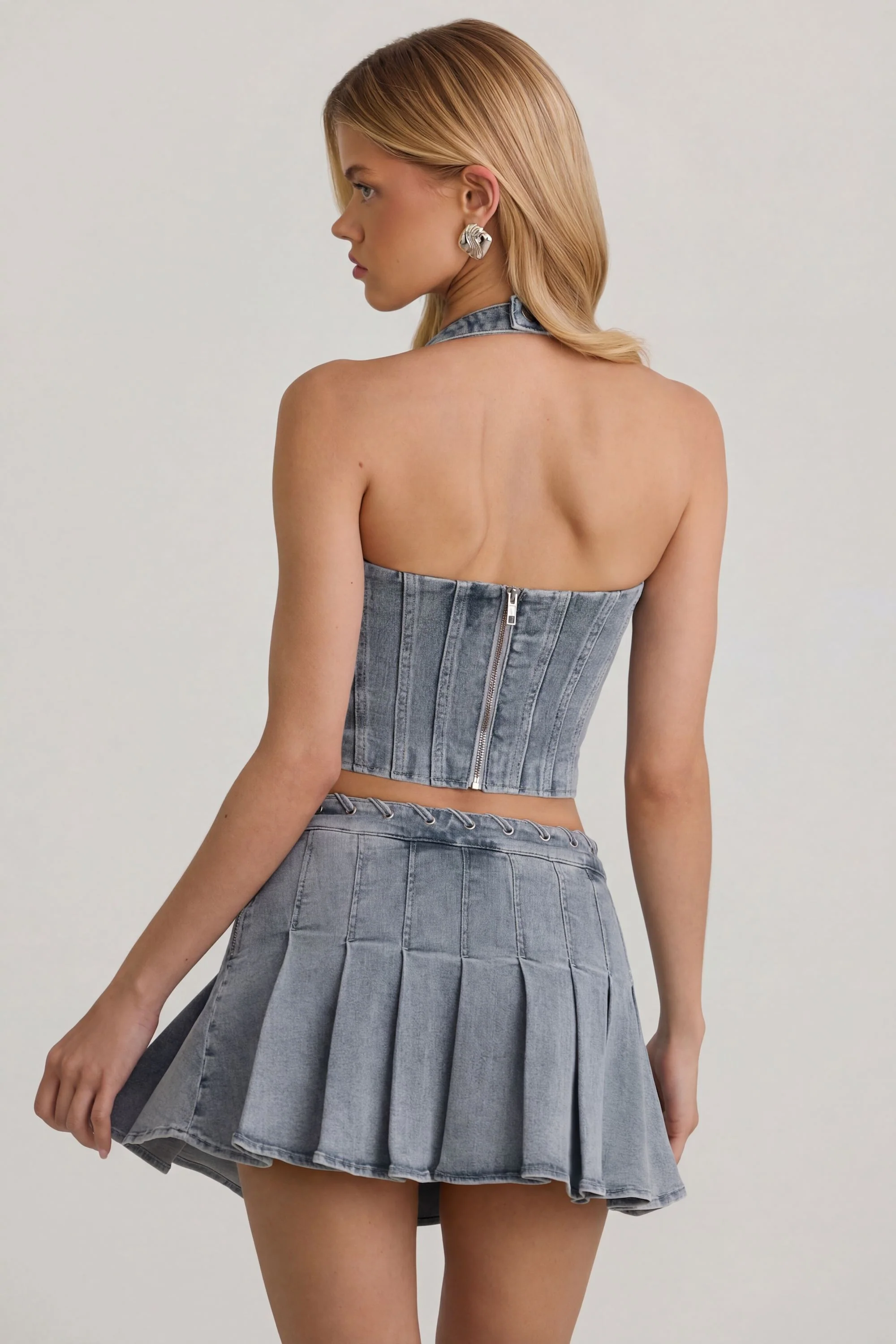 Halterneck Corset Top in Light Blue - Image 2