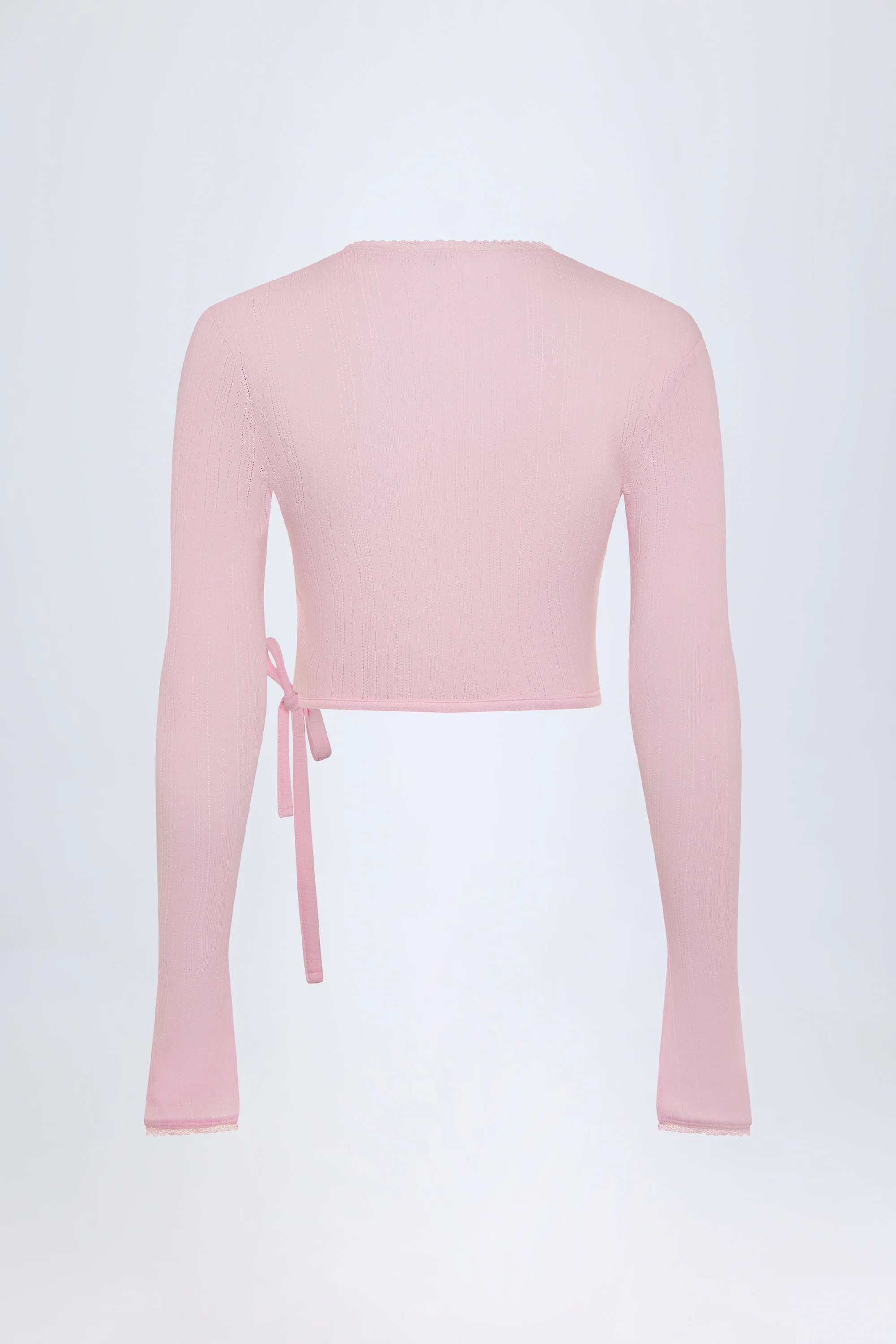 Pointelle Wrap Crop Top in Baby Pink - Image 4