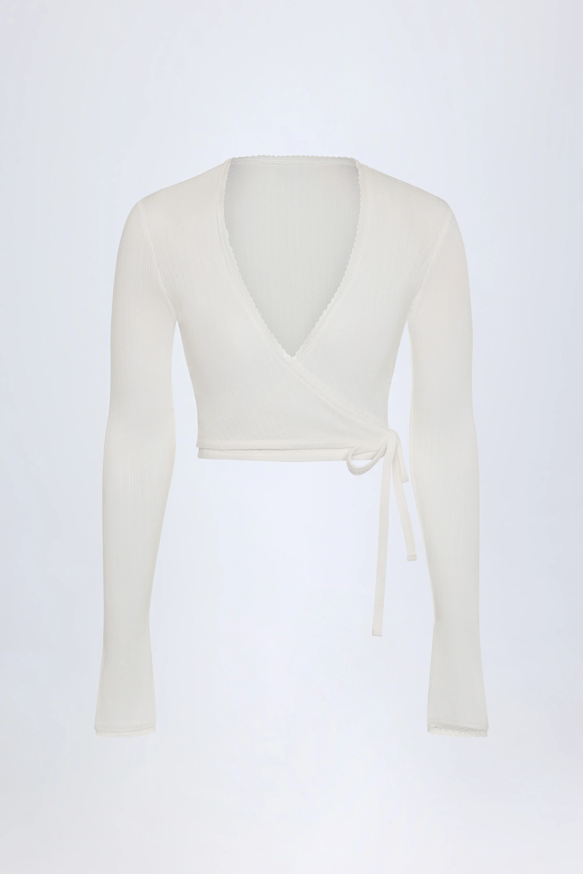 Pointelle Wrap Crop Top in White - Image 3