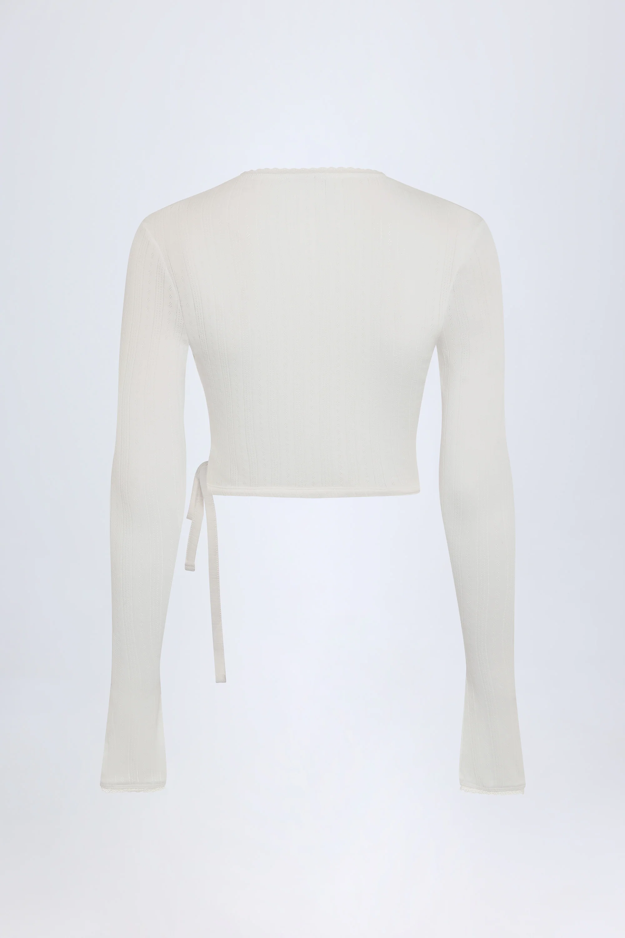 Pointelle Wrap Crop Top in White - Image 4