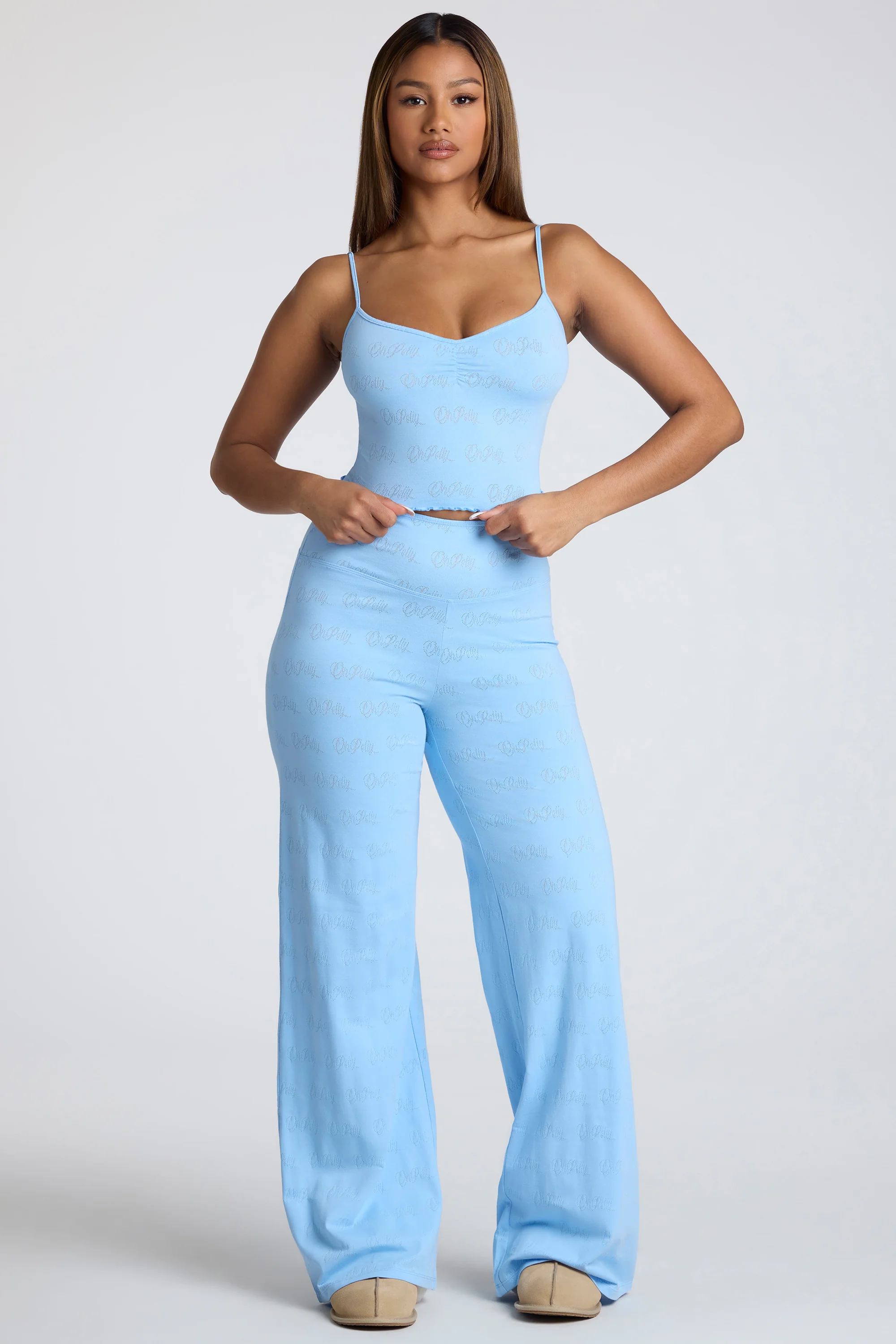 Strappy Ruched Pointelle Crop Top in Baby Blue - Image 5