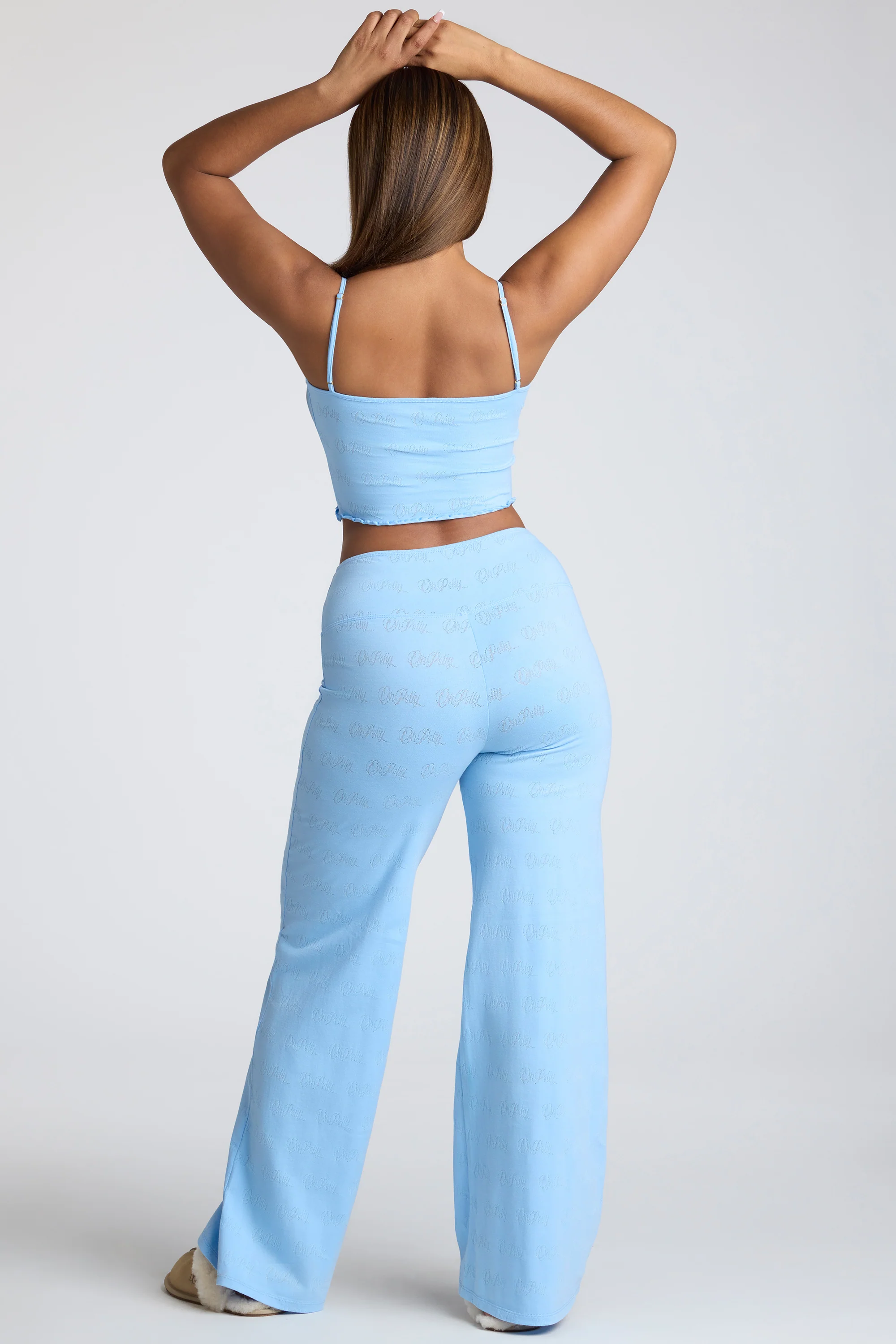 Strappy Ruched Pointelle Crop Top in Baby Blue - Image 6