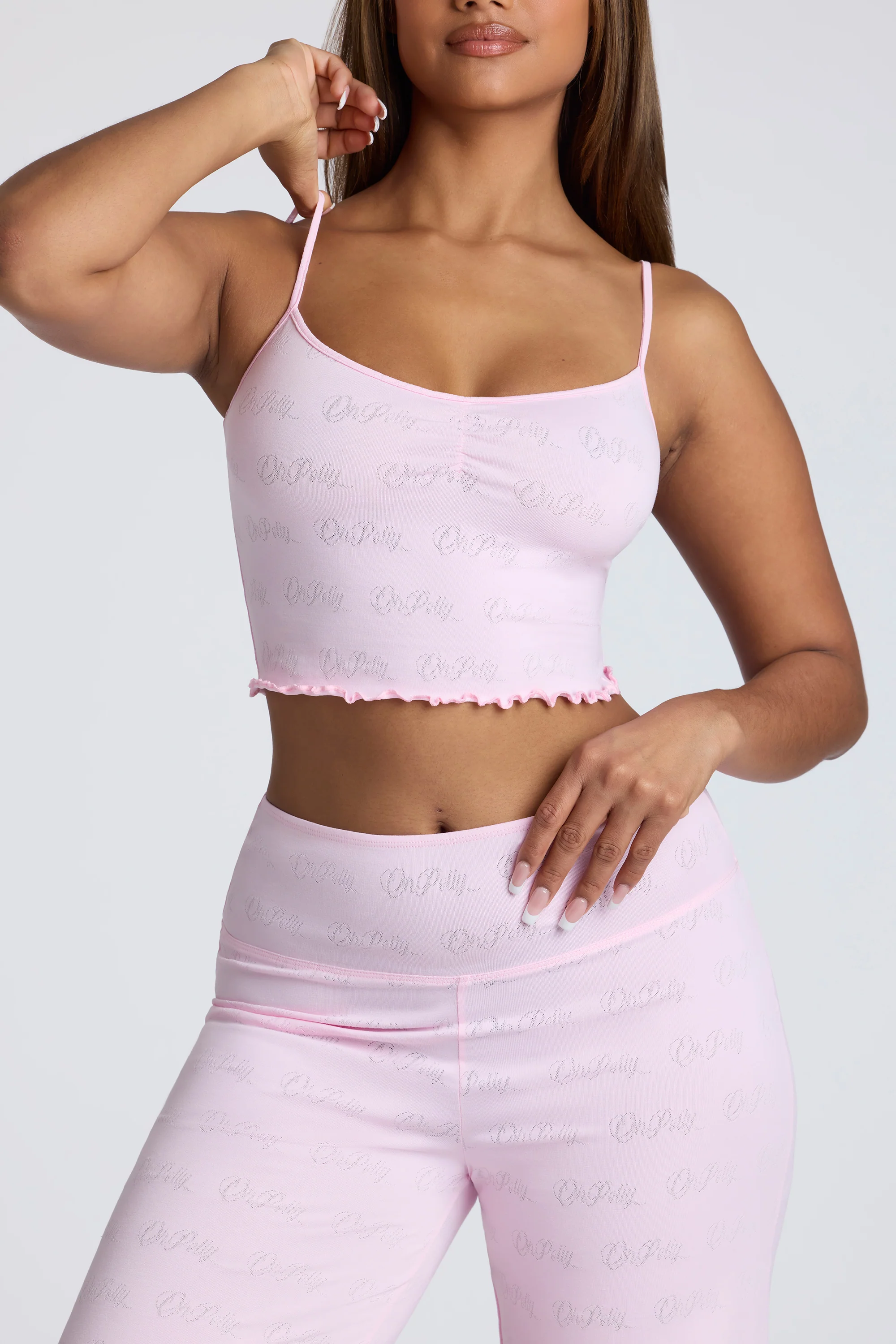 Strappy Ruched Pointelle Crop Top in Pink Lemonade - Image 5