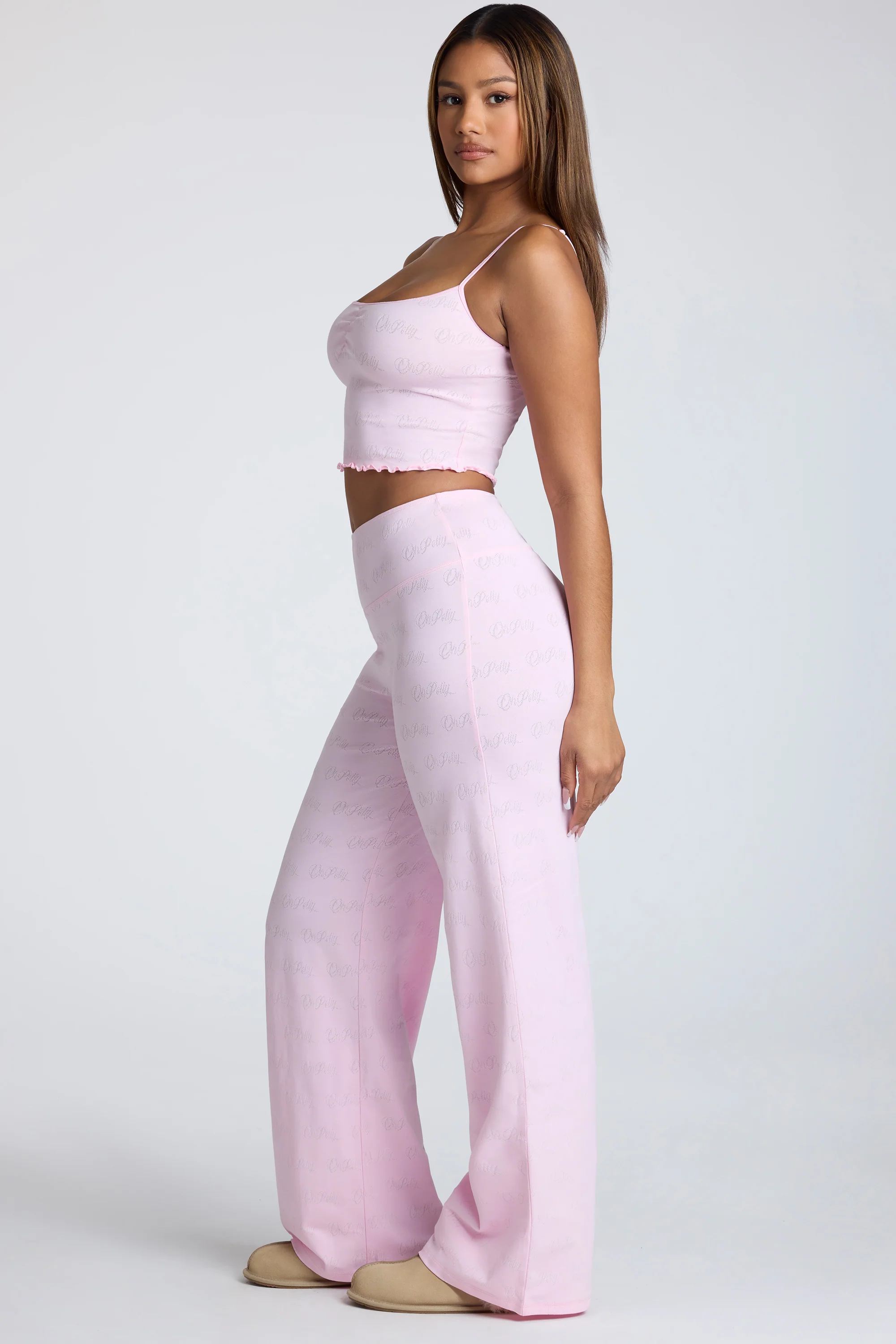 Strappy Ruched Pointelle Crop Top in Pink Lemonade - Image 6