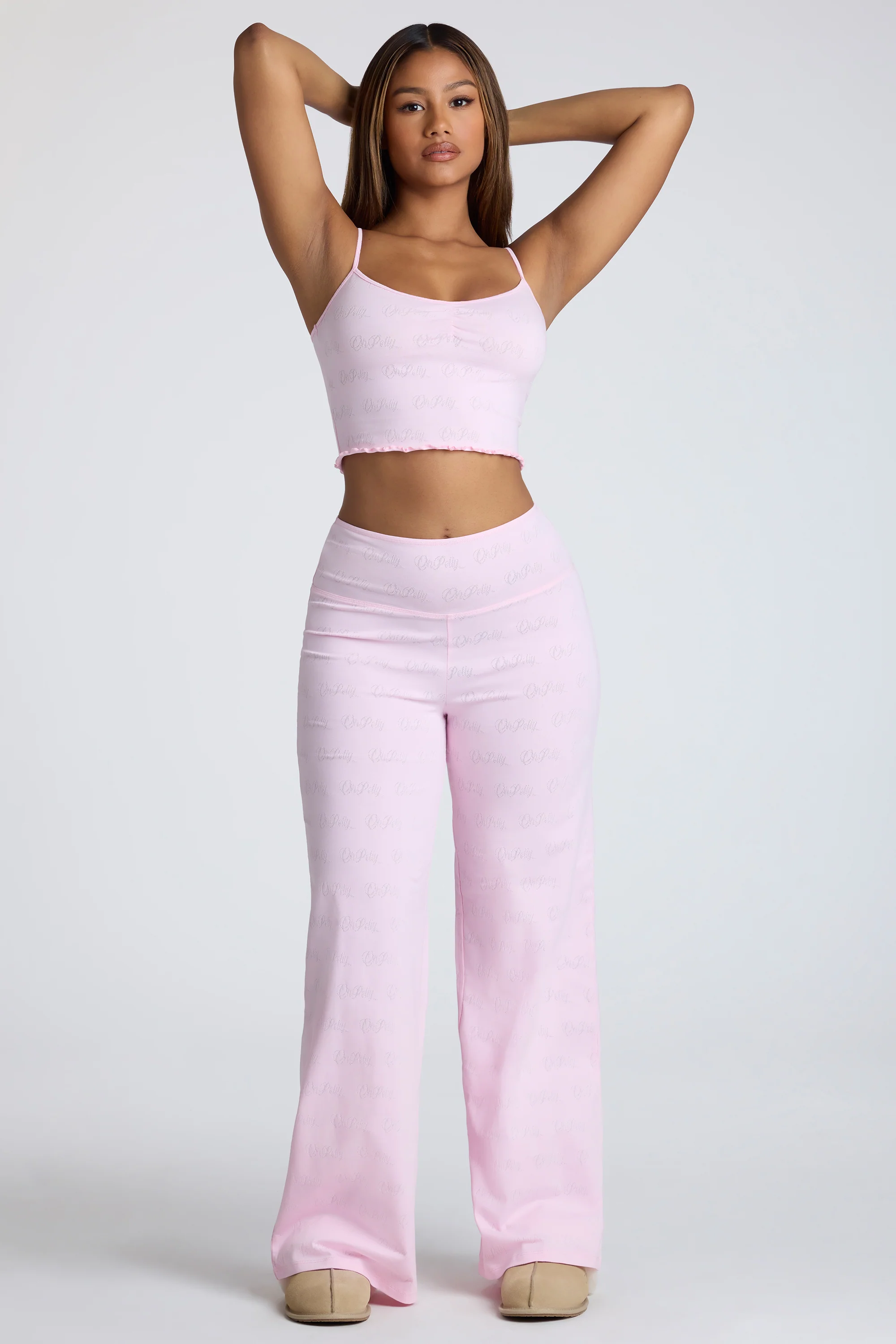 Strappy Ruched Pointelle Crop Top in Pink Lemonade - Image 8