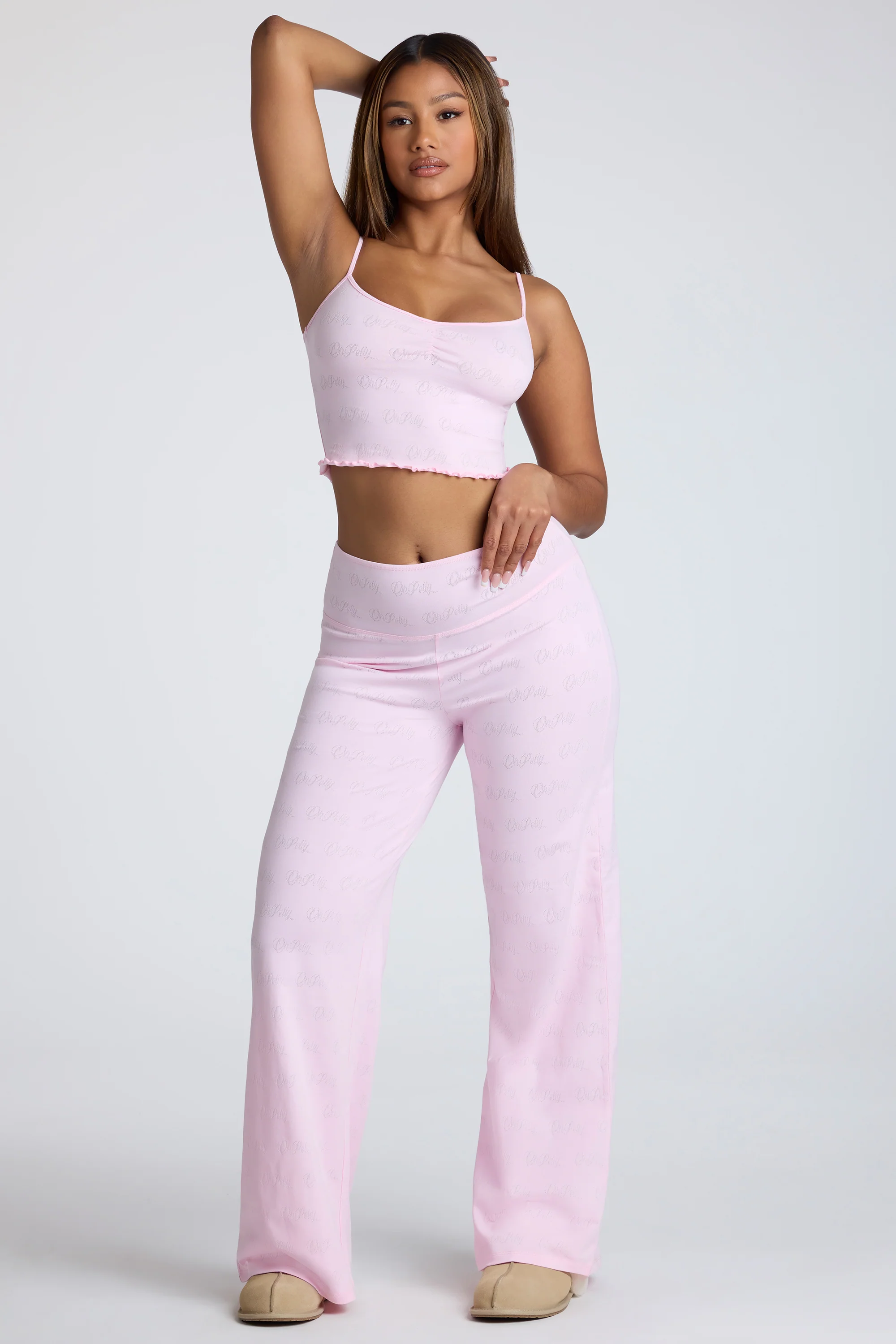 Strappy Ruched Pointelle Crop Top in Pink Lemonade - Image 9