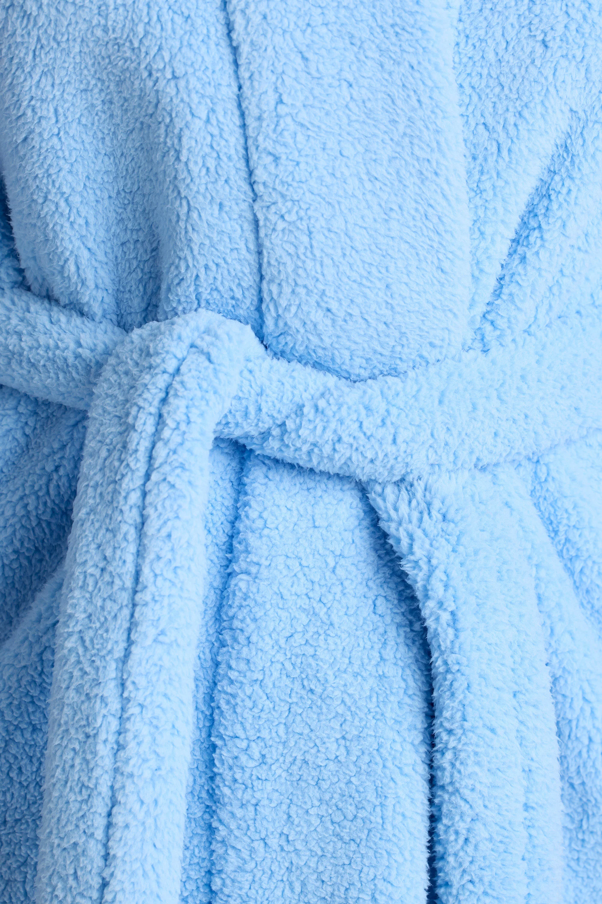 Tie Front Fleece Robe in Baby Blue - Image 5