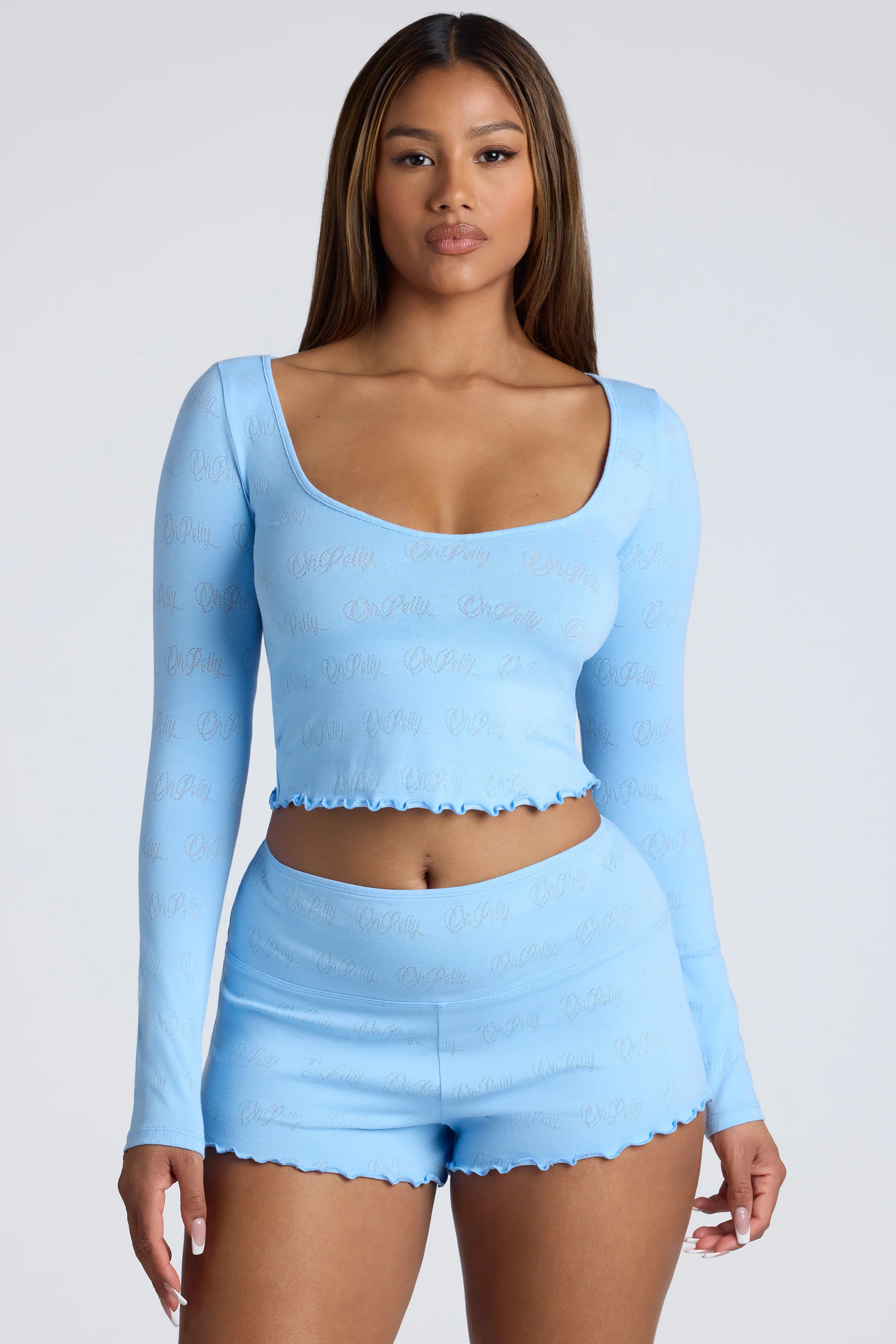 Mid Rise Pointelle Mini Shorts in Baby Blue - Image 7