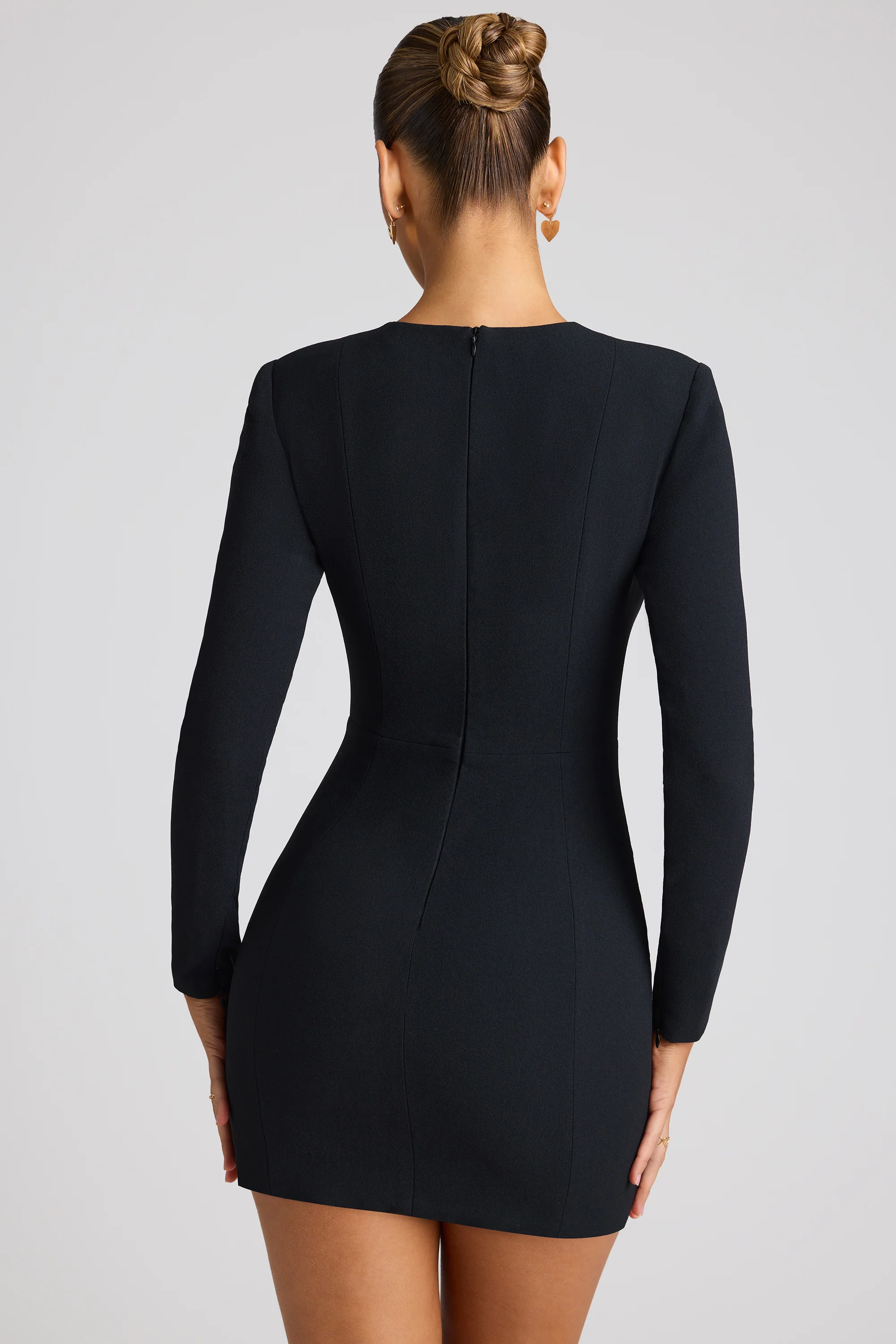 Heart Cut Out Long Sleeve Mini Dress in Black - Image 2