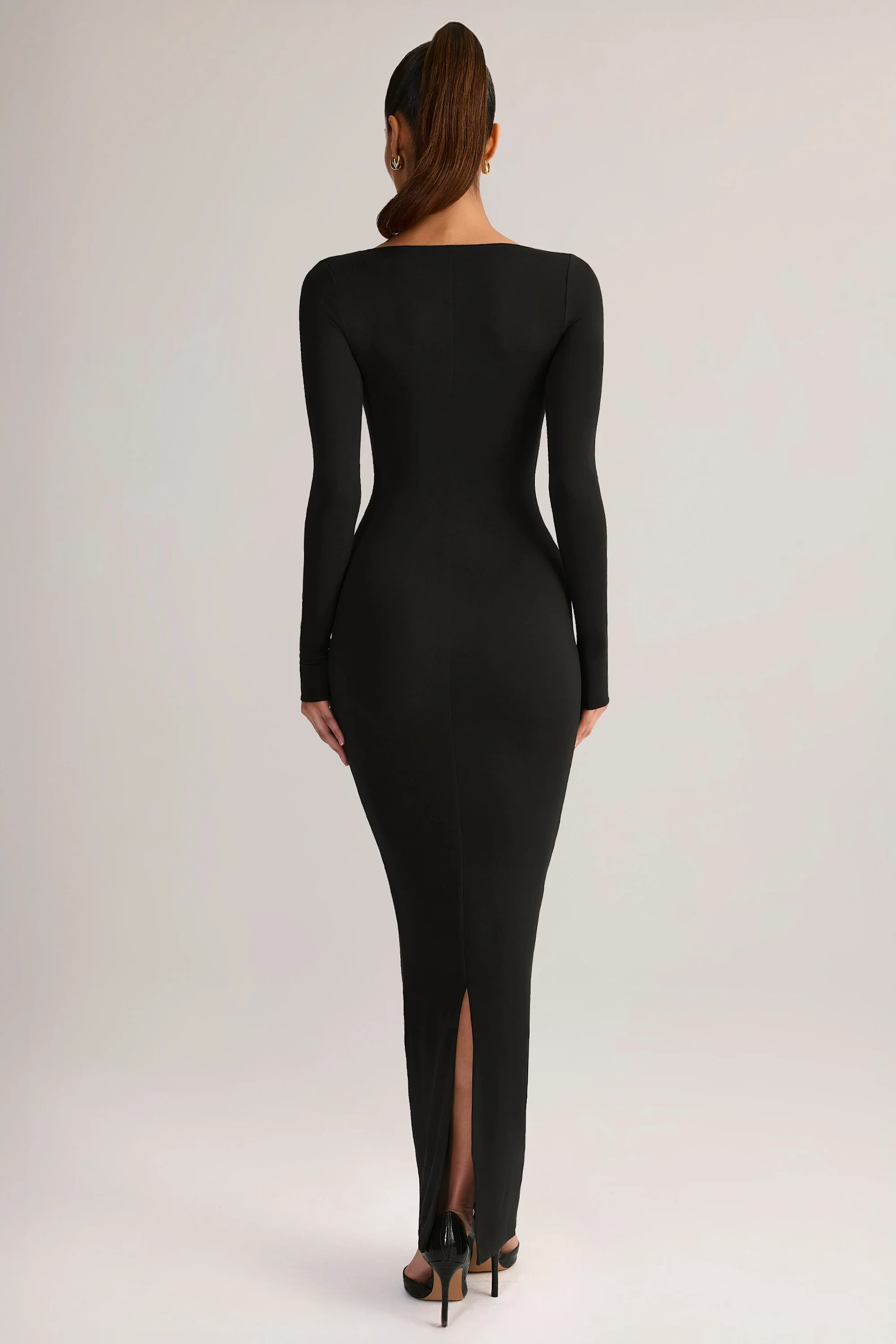 Modal Square-Neck Bodycon Maxi Dress in Black - Image 2