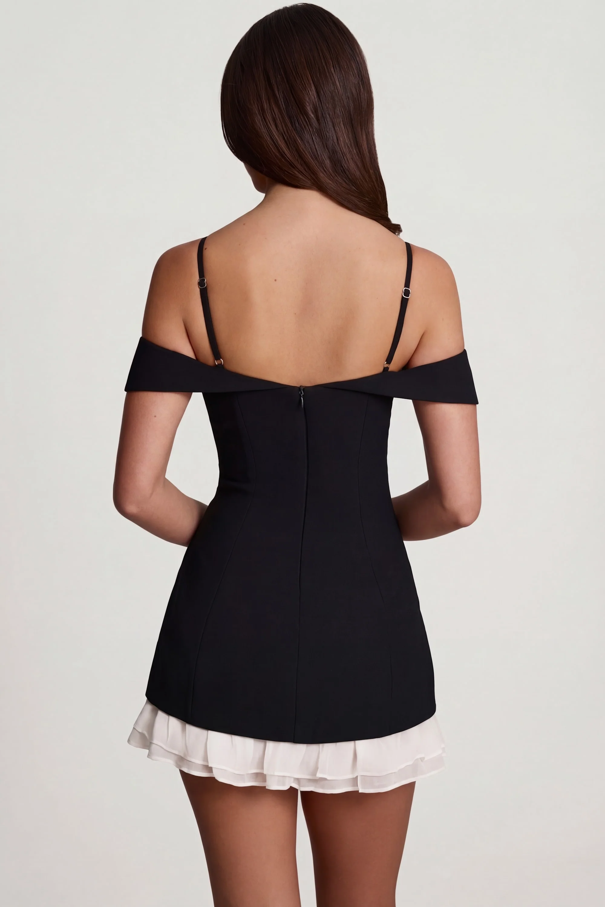 Off-Shoulder Ruffle A-Line Mini Dress in Black - Image 2