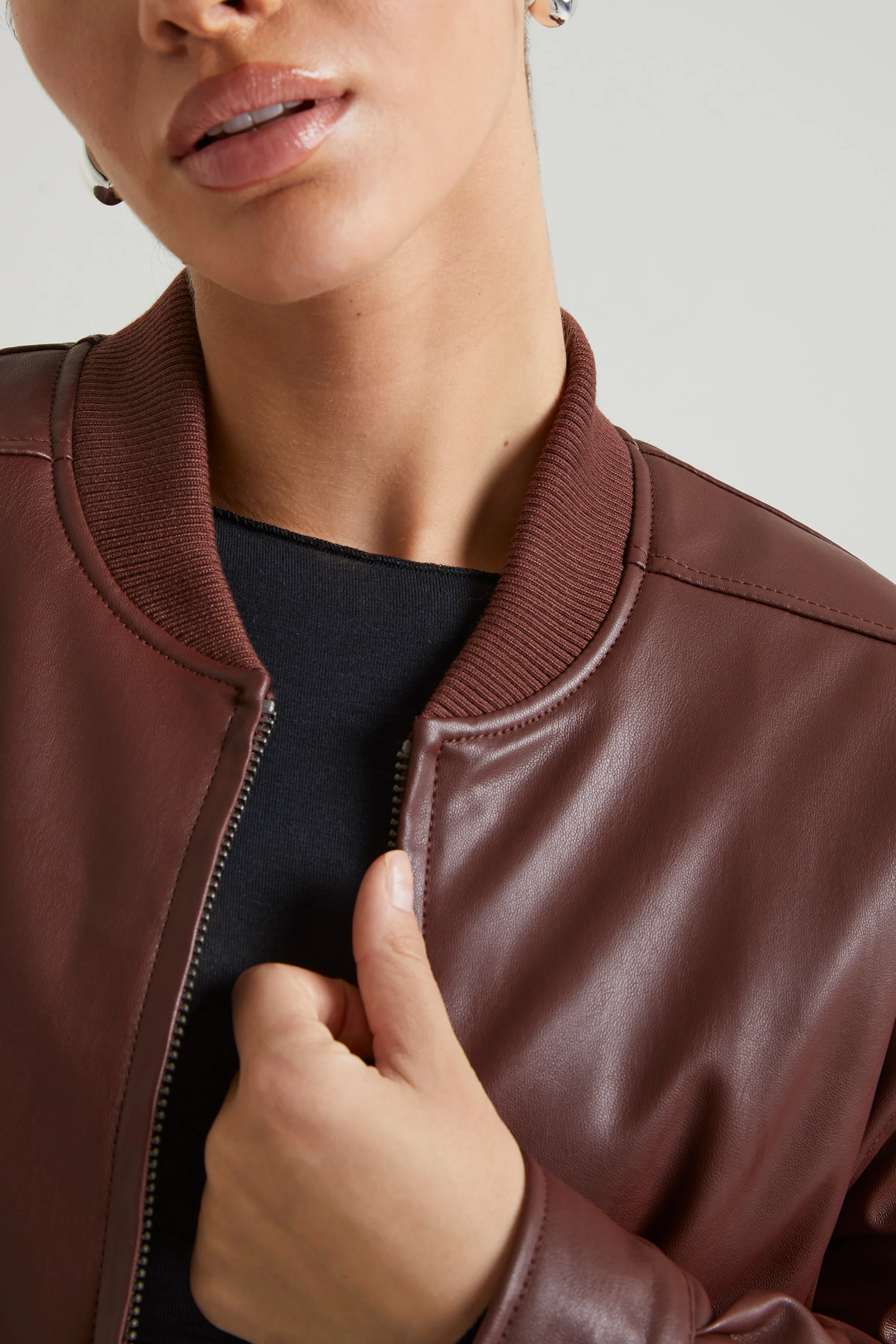 Faux Leather Jacket in Brown - Image 4