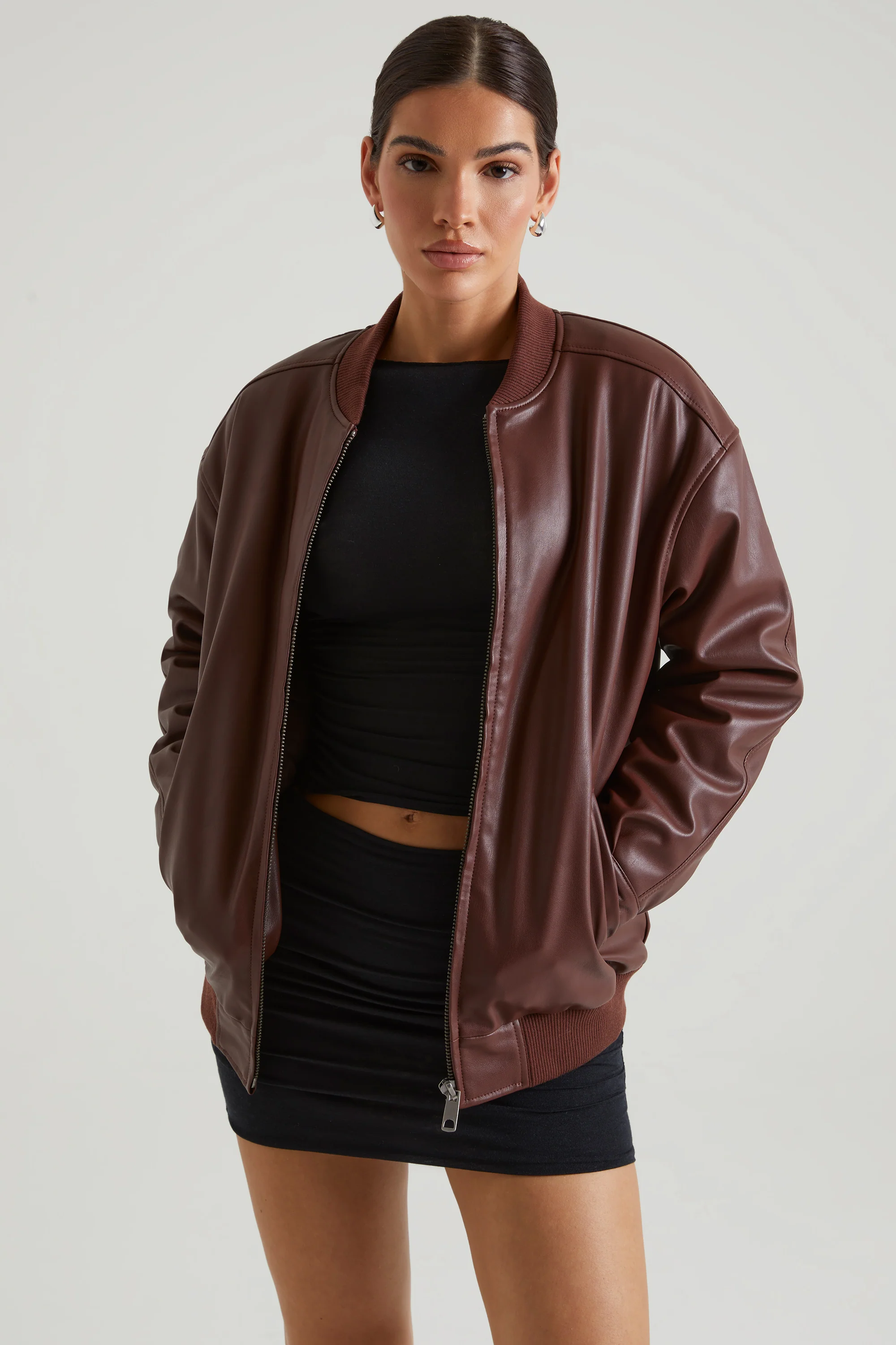 Faux Leather Jacket in Brown - Image 6