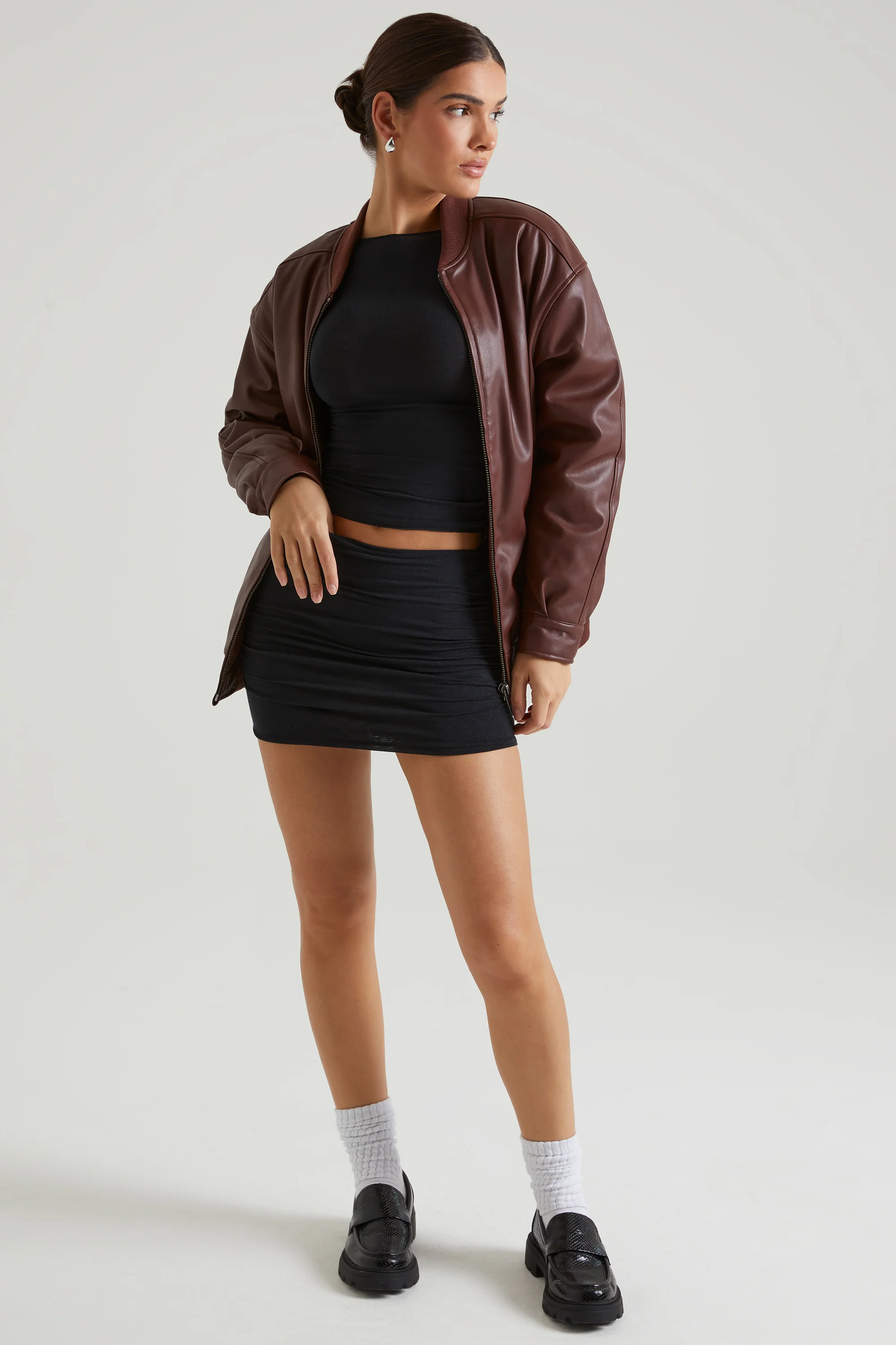 Faux Leather Jacket in Brown - Image 8
