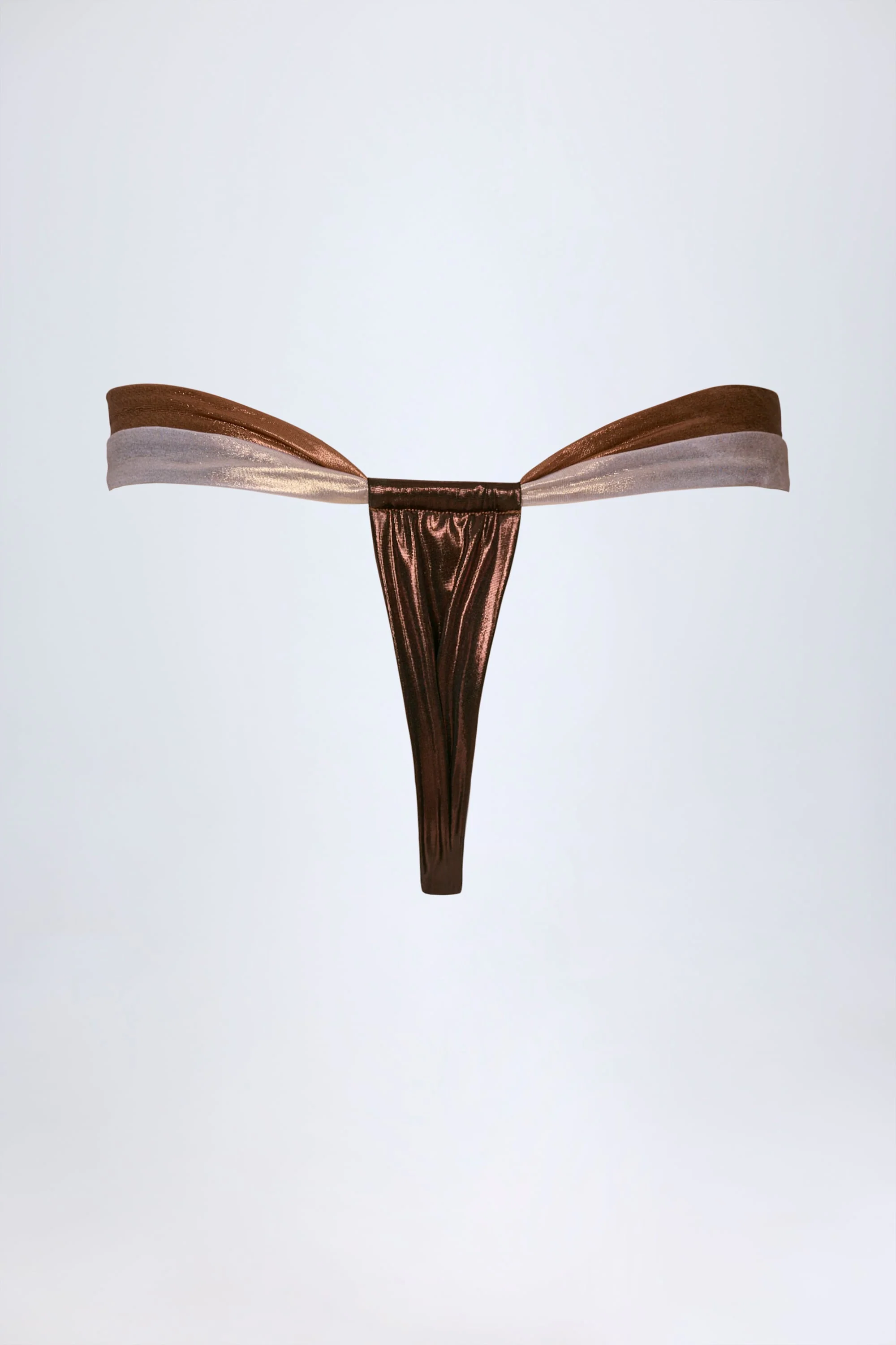 Ruched Thong Bikini Bottoms in Bronze Gold - Image 4