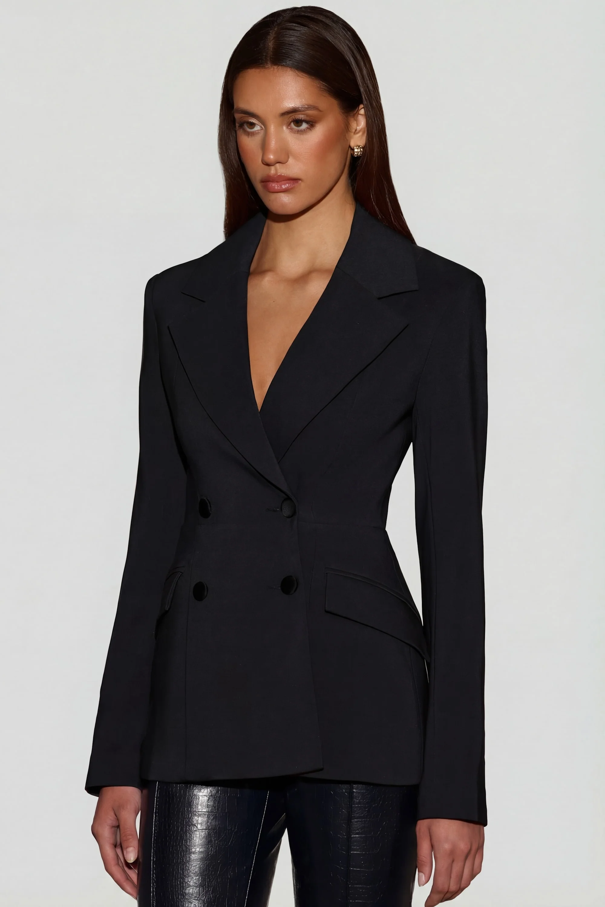 Structured Double-Breasted Blazer in Black - Image 6