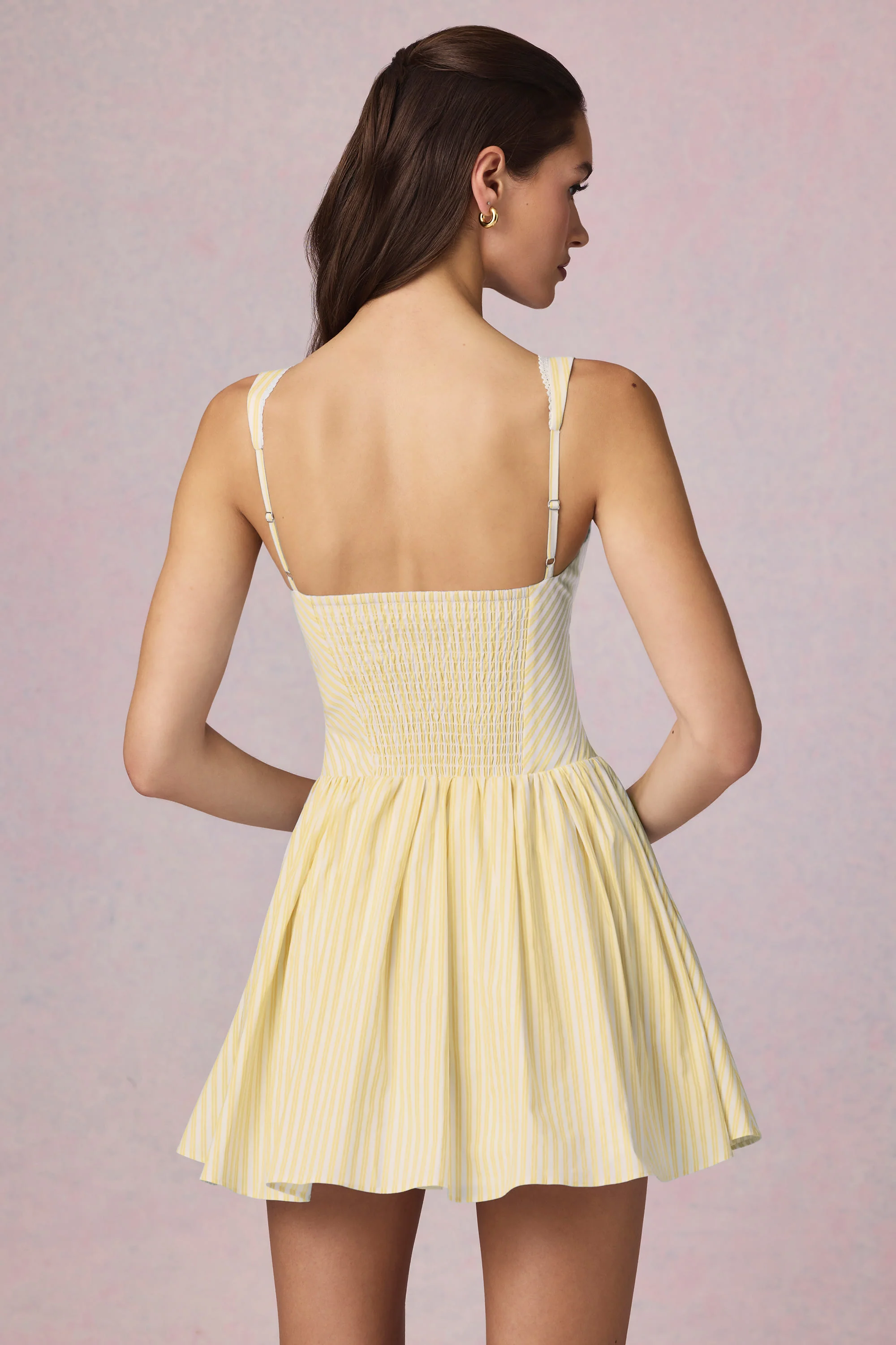 Bow-Detail A-Line Mini Dress in Lemon Yellow Stripe - Image 3