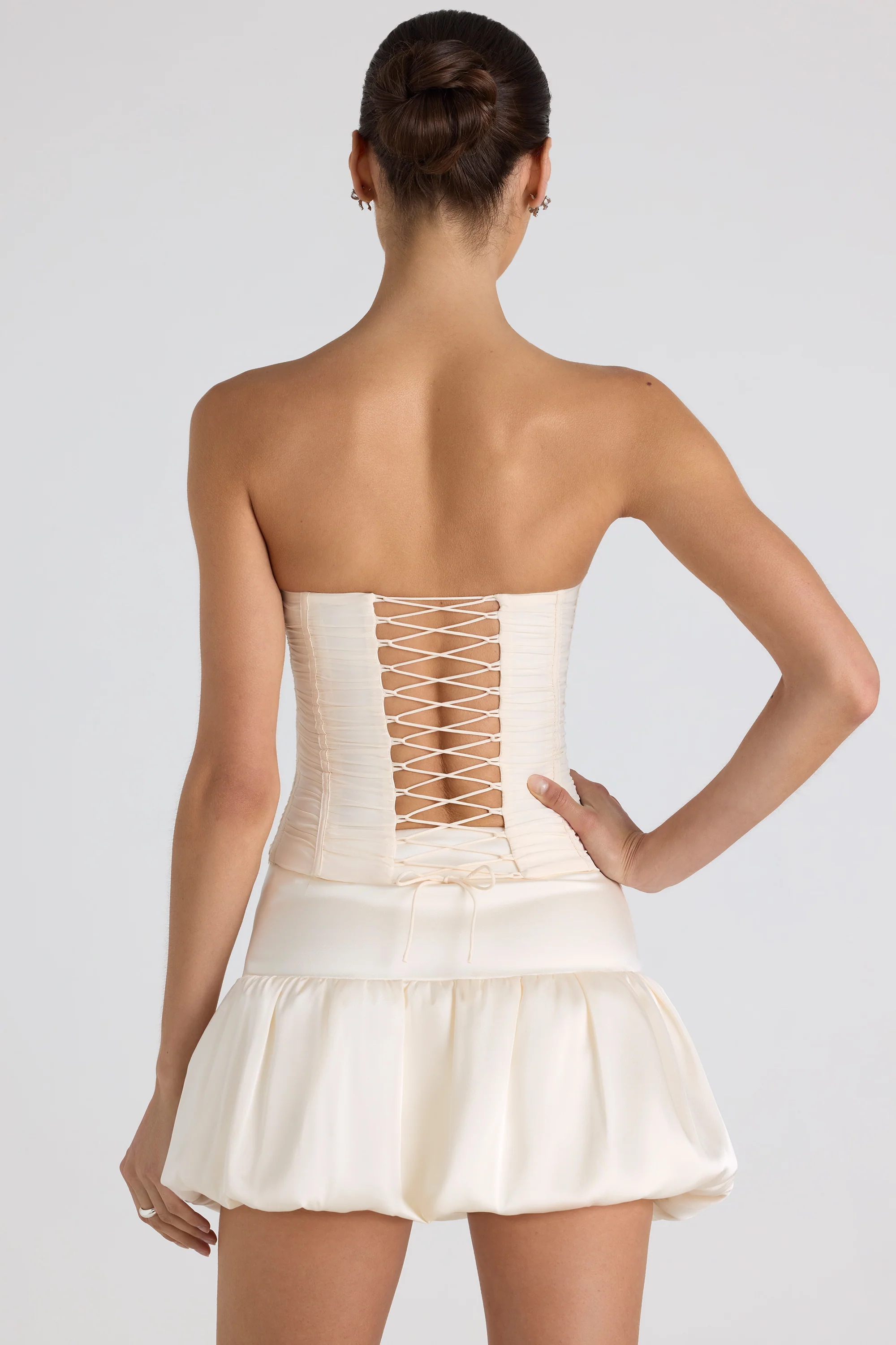 Bubble Hem Mid-Rise Micro Mini Skirt in Ivory - Image 2
