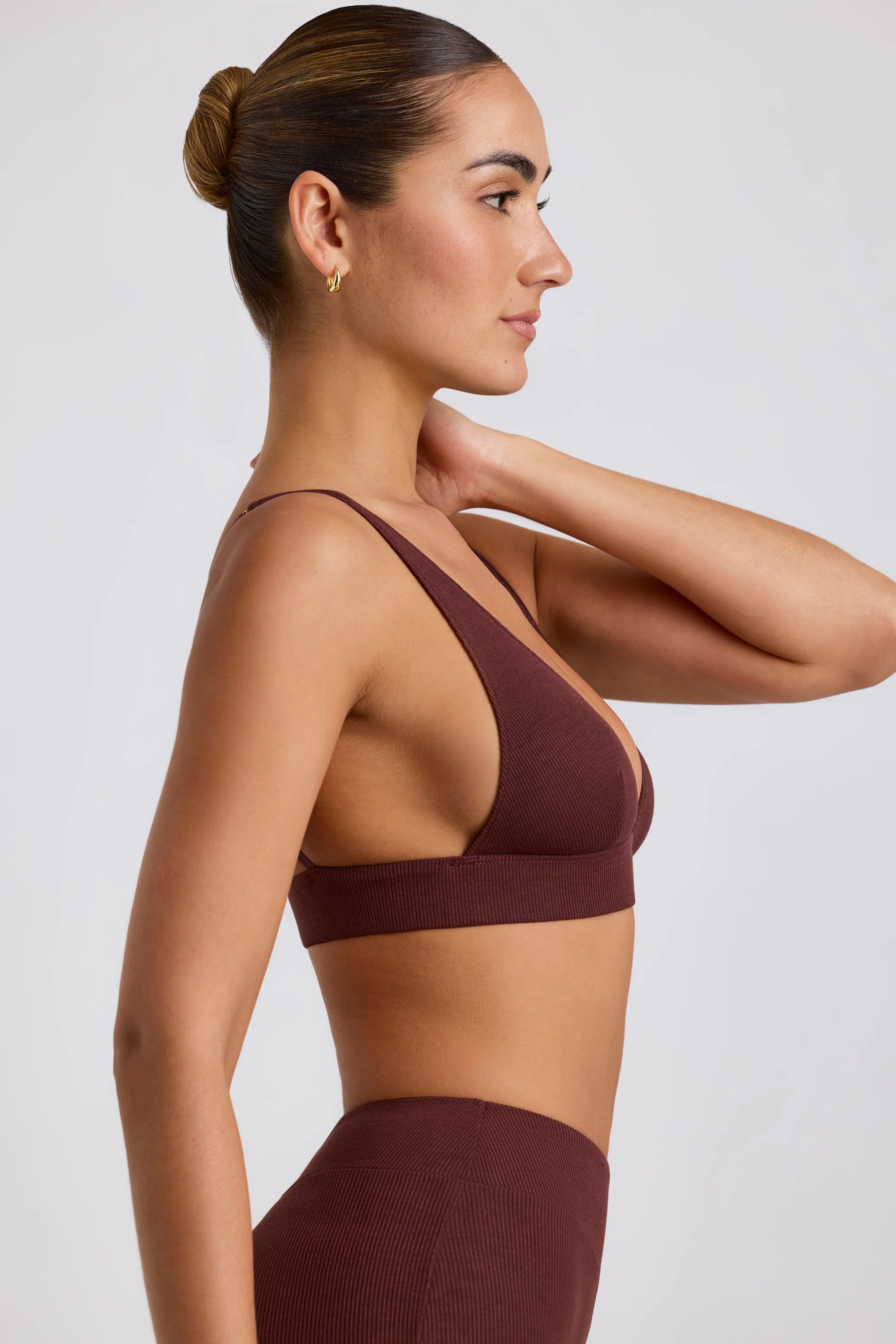 Ribbed Modal Triangle Bralette in Espresso - Image 3