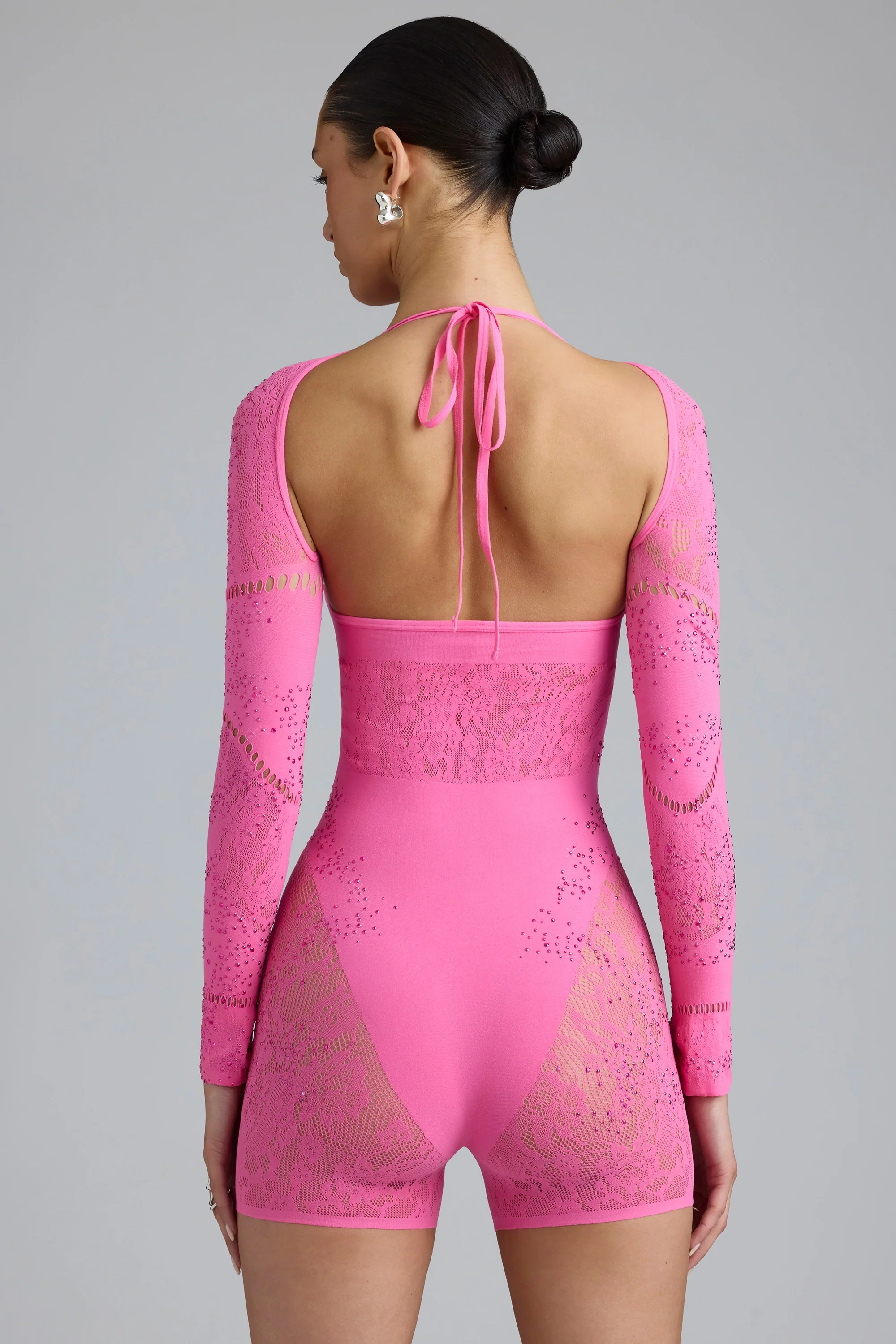 Embellished Cut-Out Unitard in Bubblegum Pink - Image 2