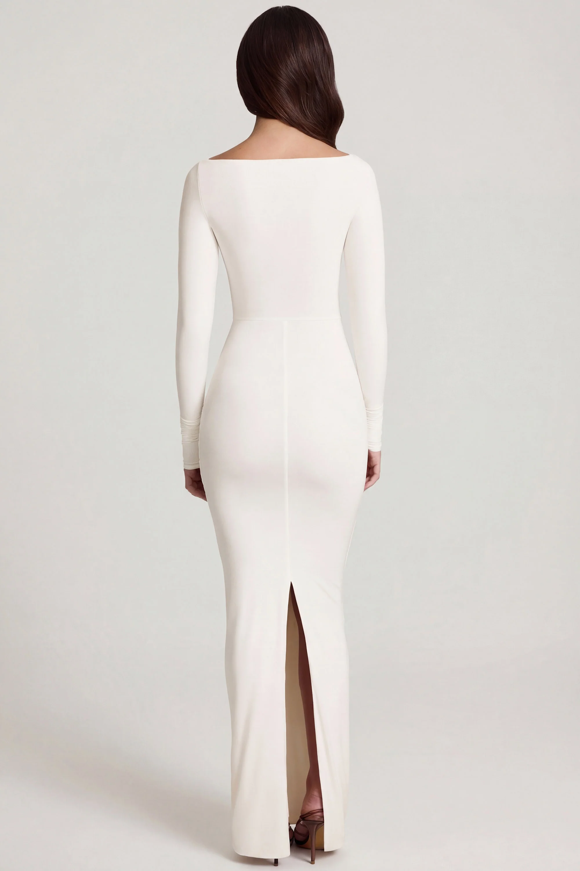 Soft Jersey Boat-Neck Tie-Gather Maxi Dress in White - Image 2