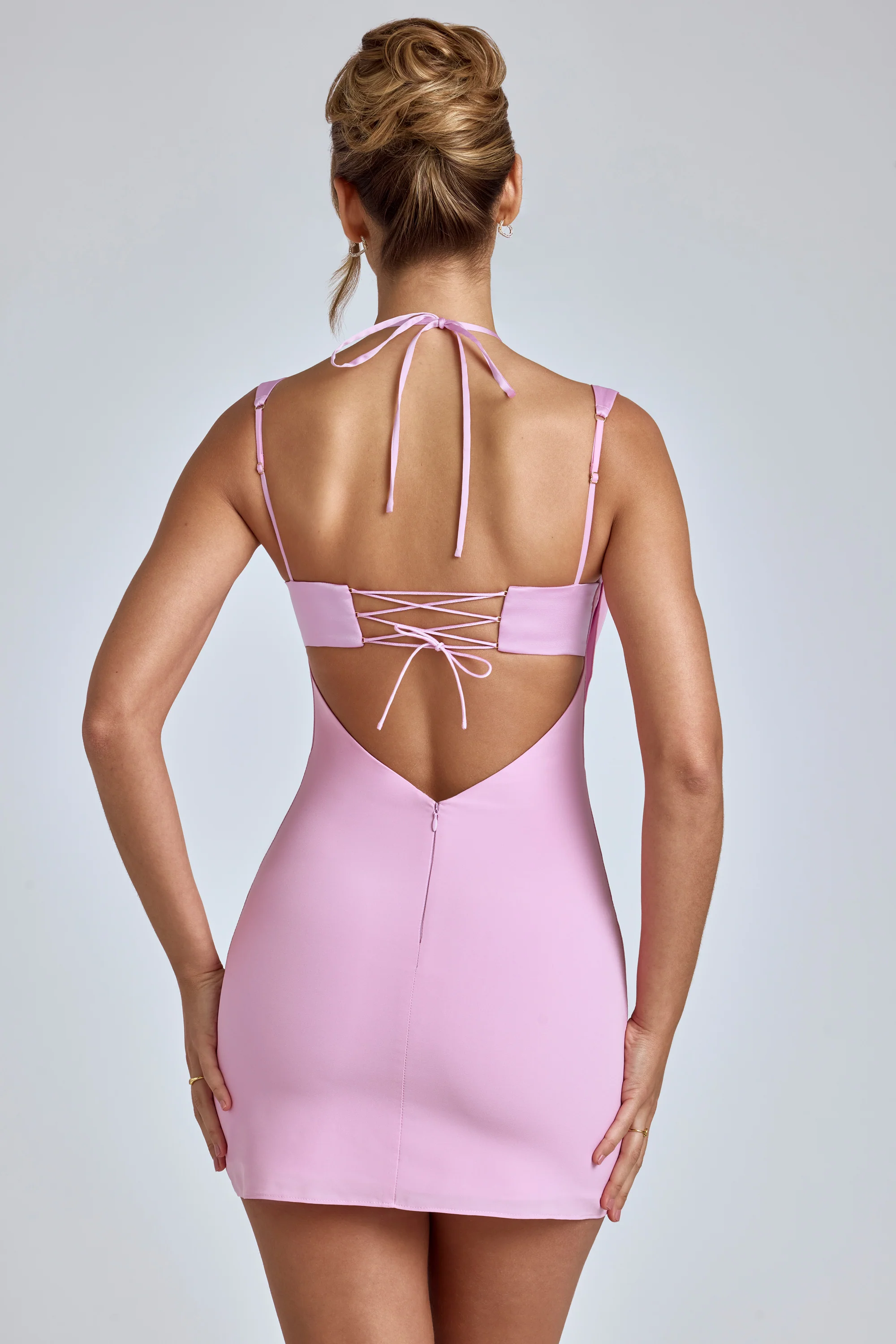 Cowl-Neck A-Line Mini Dress in Baby Pink - Image 2