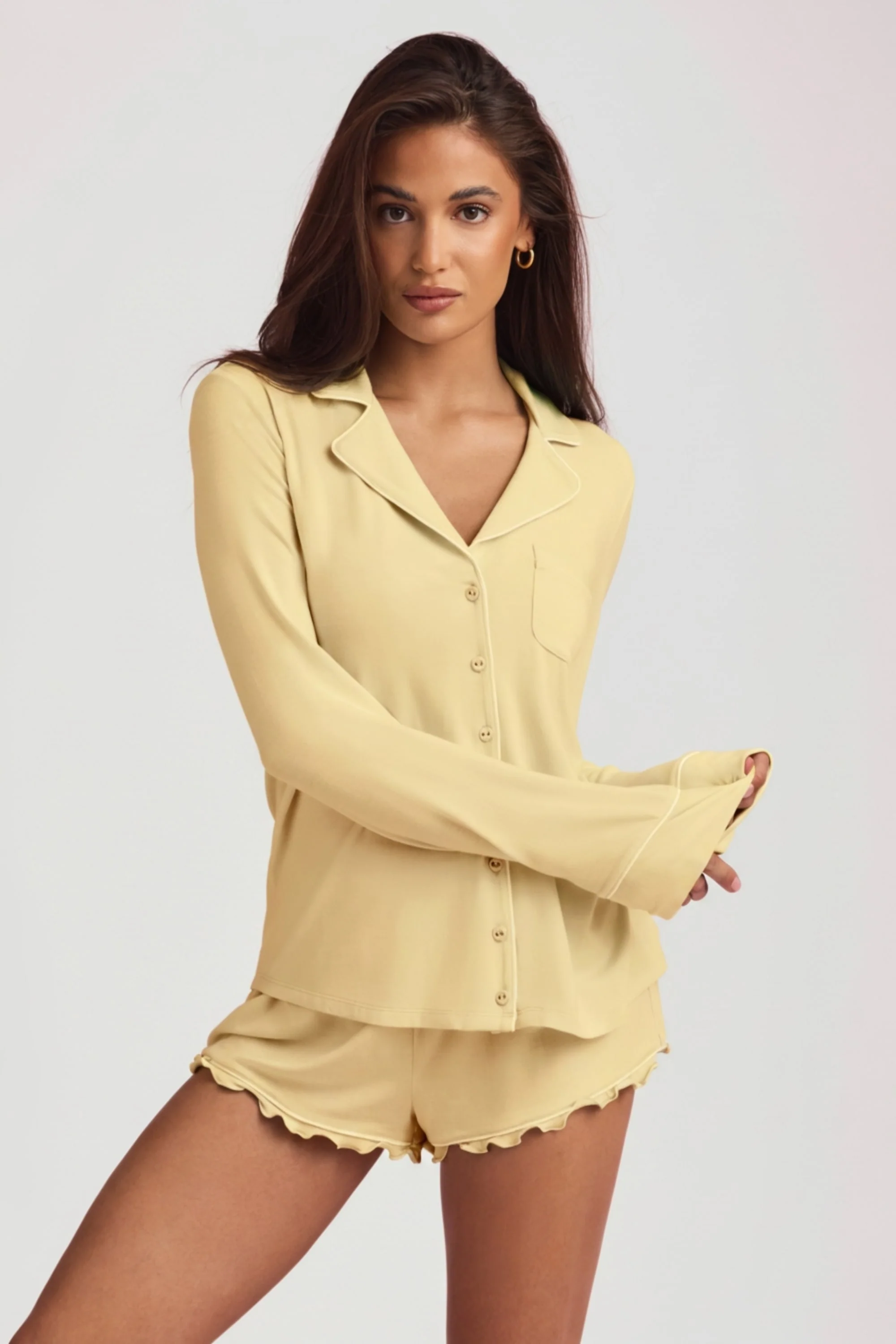 Modal Long-Sleeve Pyjama Top in Pastel Yellow - Image 8