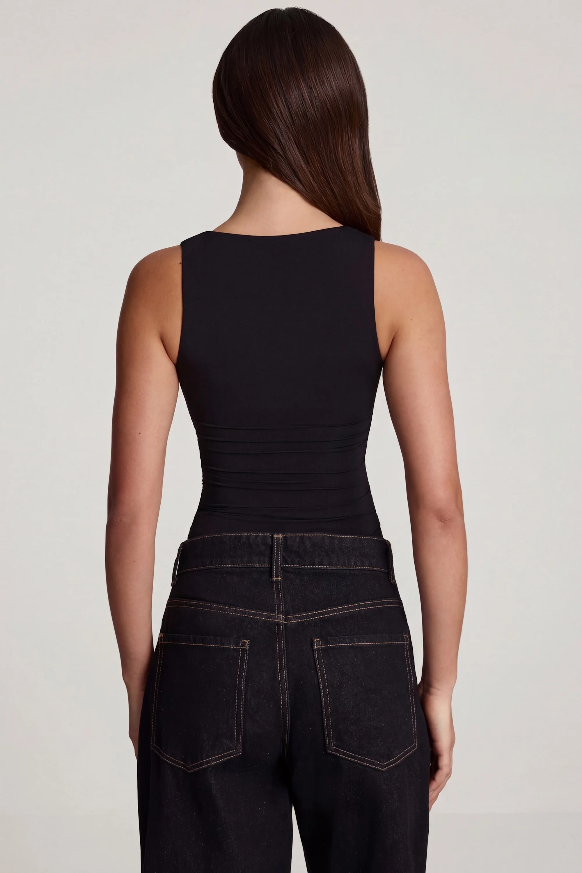 Soft Jersey Square-Neck Ruched Top in Black - Image 2