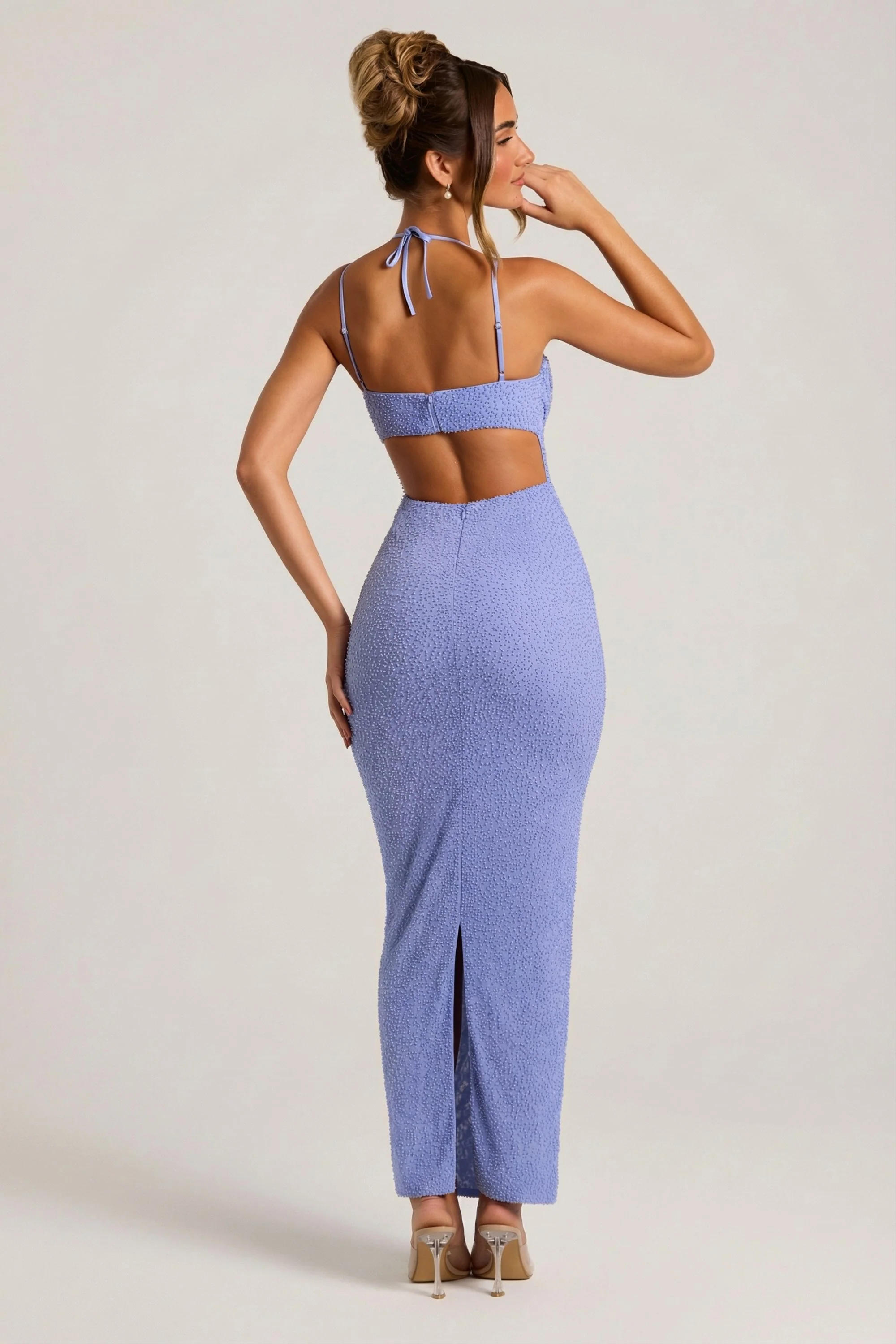 Embellished Cowl Neck Maxi Dress in Powder Blue - Image 2