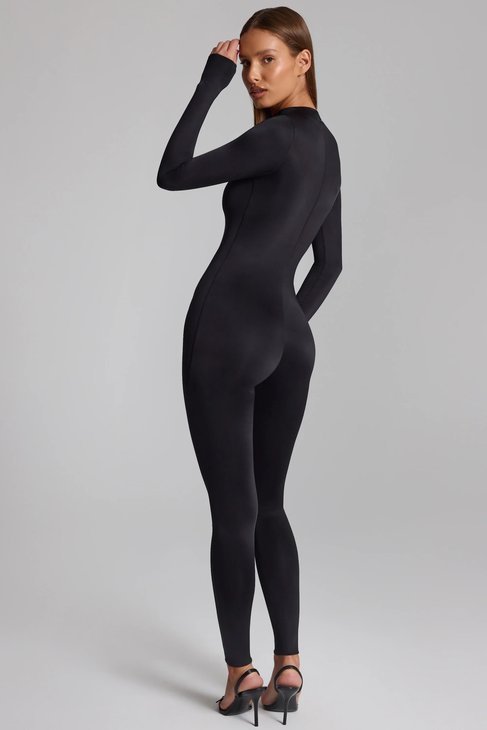 High Neck Long Sleeve Jumpsuit in Black - Image 2