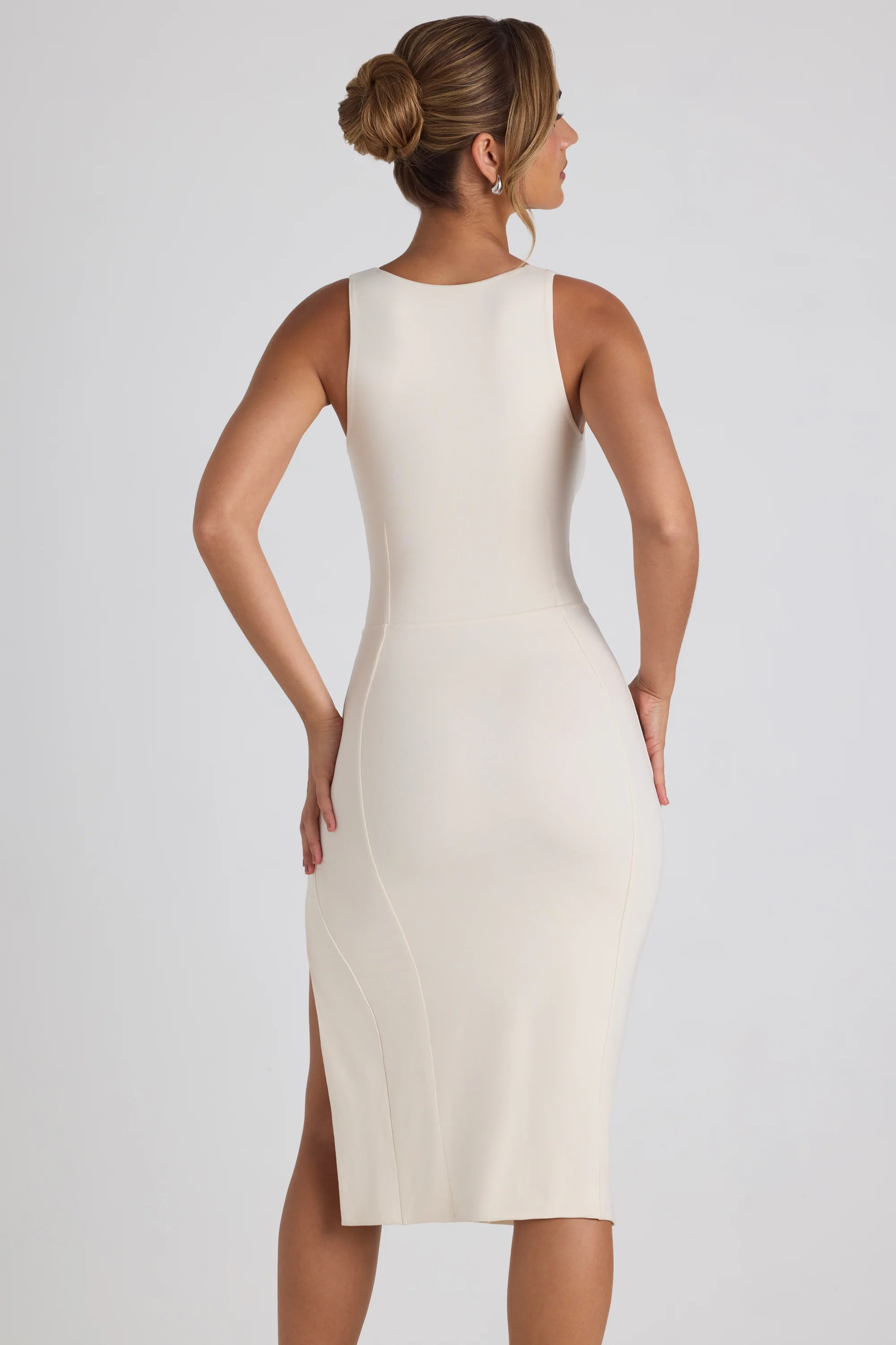 Modal Bow-Detail Sweetheart-Neck Midi Dress in Ivory - Image 2