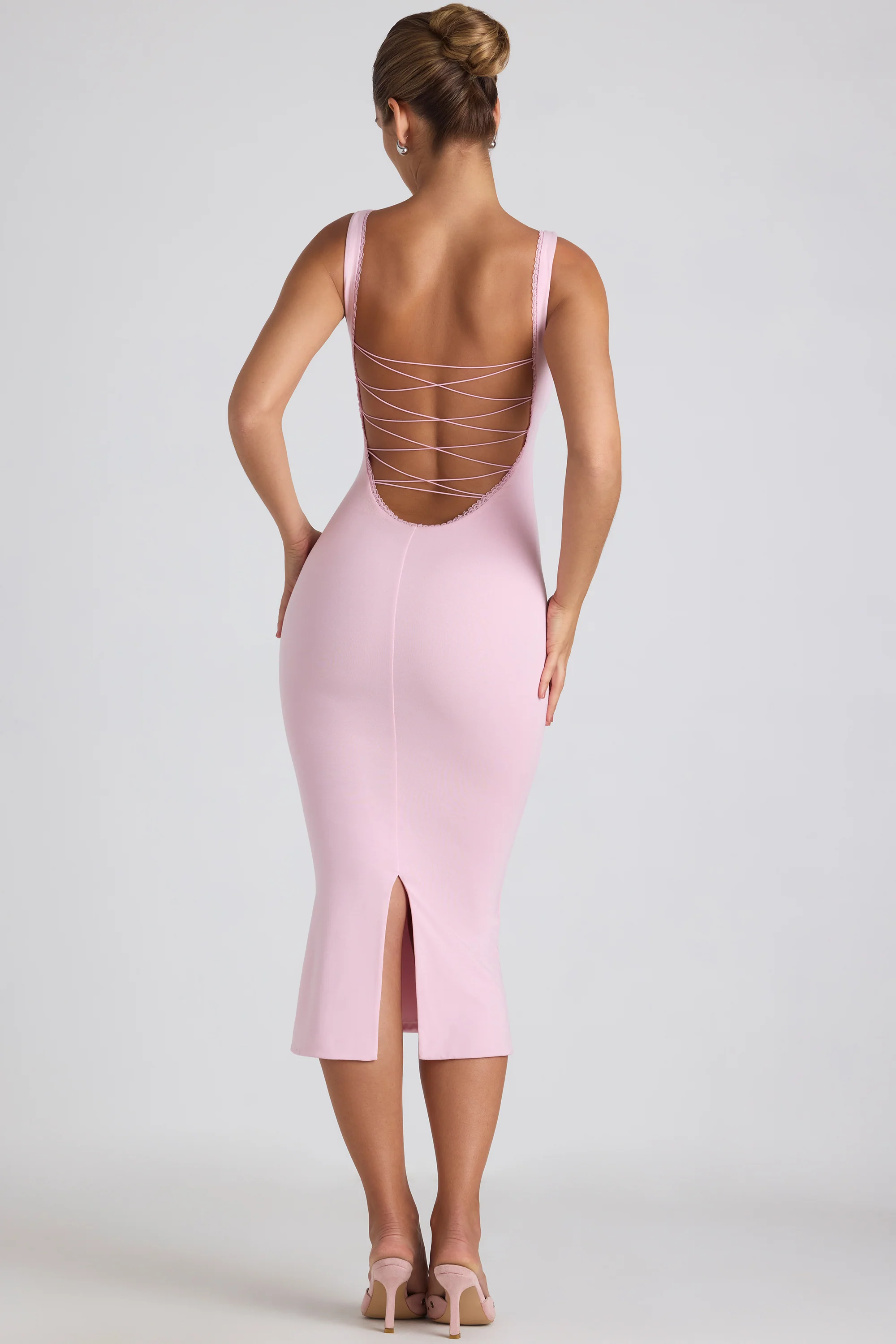 Modal Lace-Trim Midaxi Dress in Soft Pink - Image 2