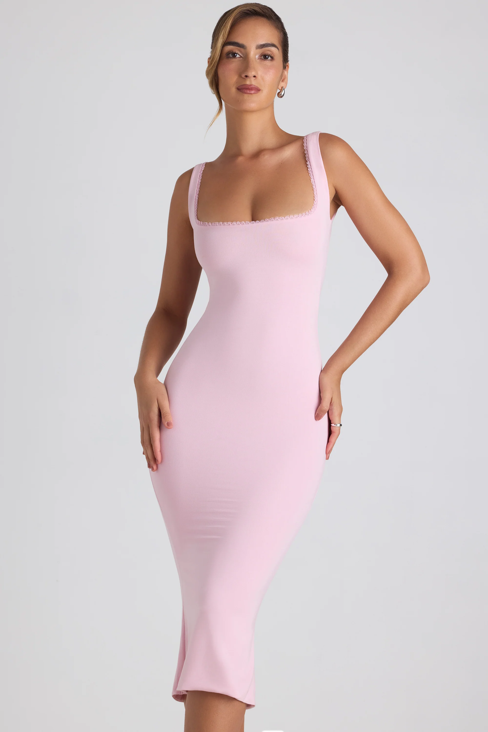 Modal Lace-Trim Midaxi Dress in Soft Pink - Image 5