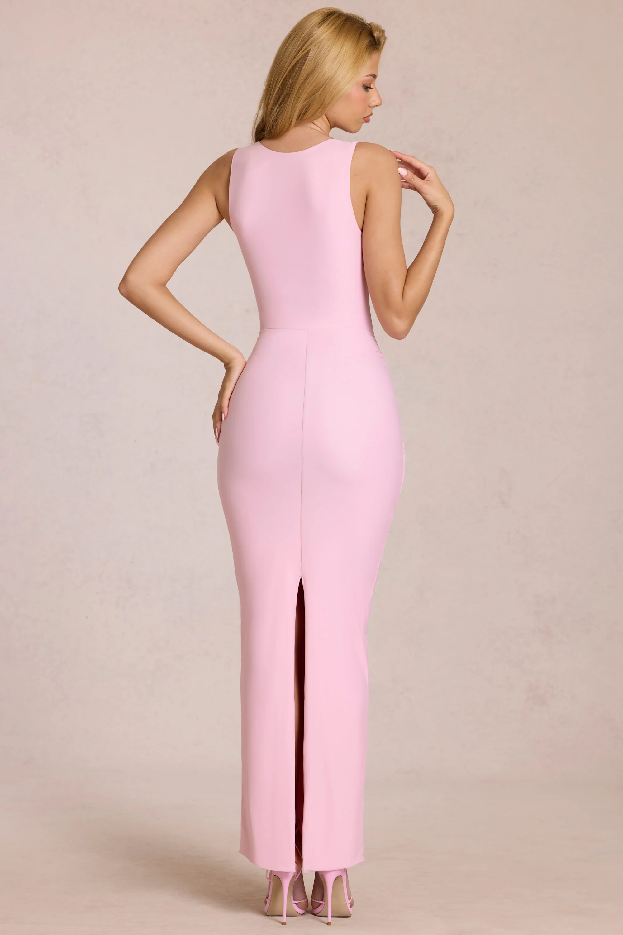 Square-Neck Tie-Gather Maxi Dress in Blossom Pink - Image 2