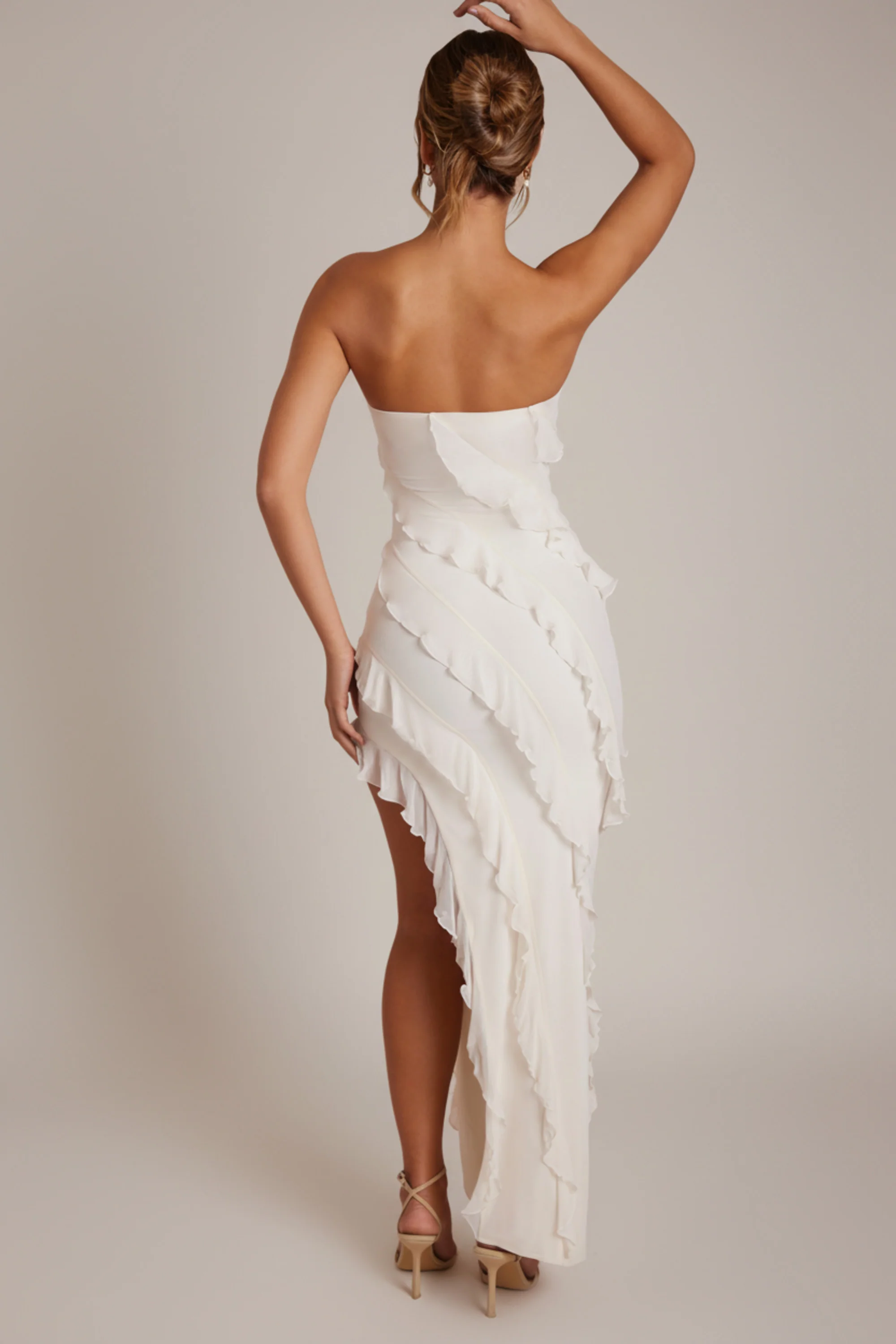 Bandeau Ruffle Detail Maxi Dress in Ivory - Image 2