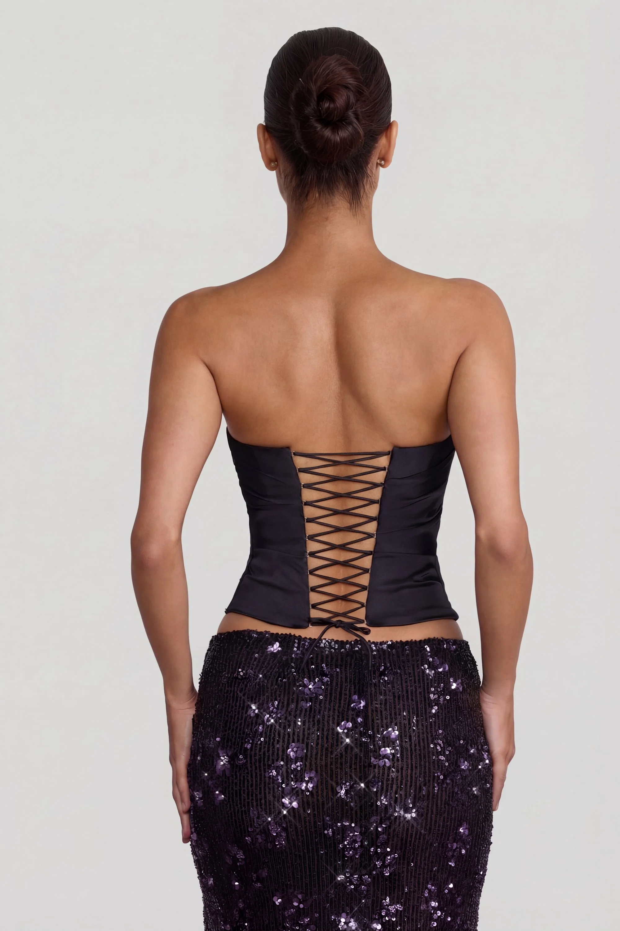 Embellished Mid-Rise Thigh-Split Maxi Skirt in Black Purple - Image 2
