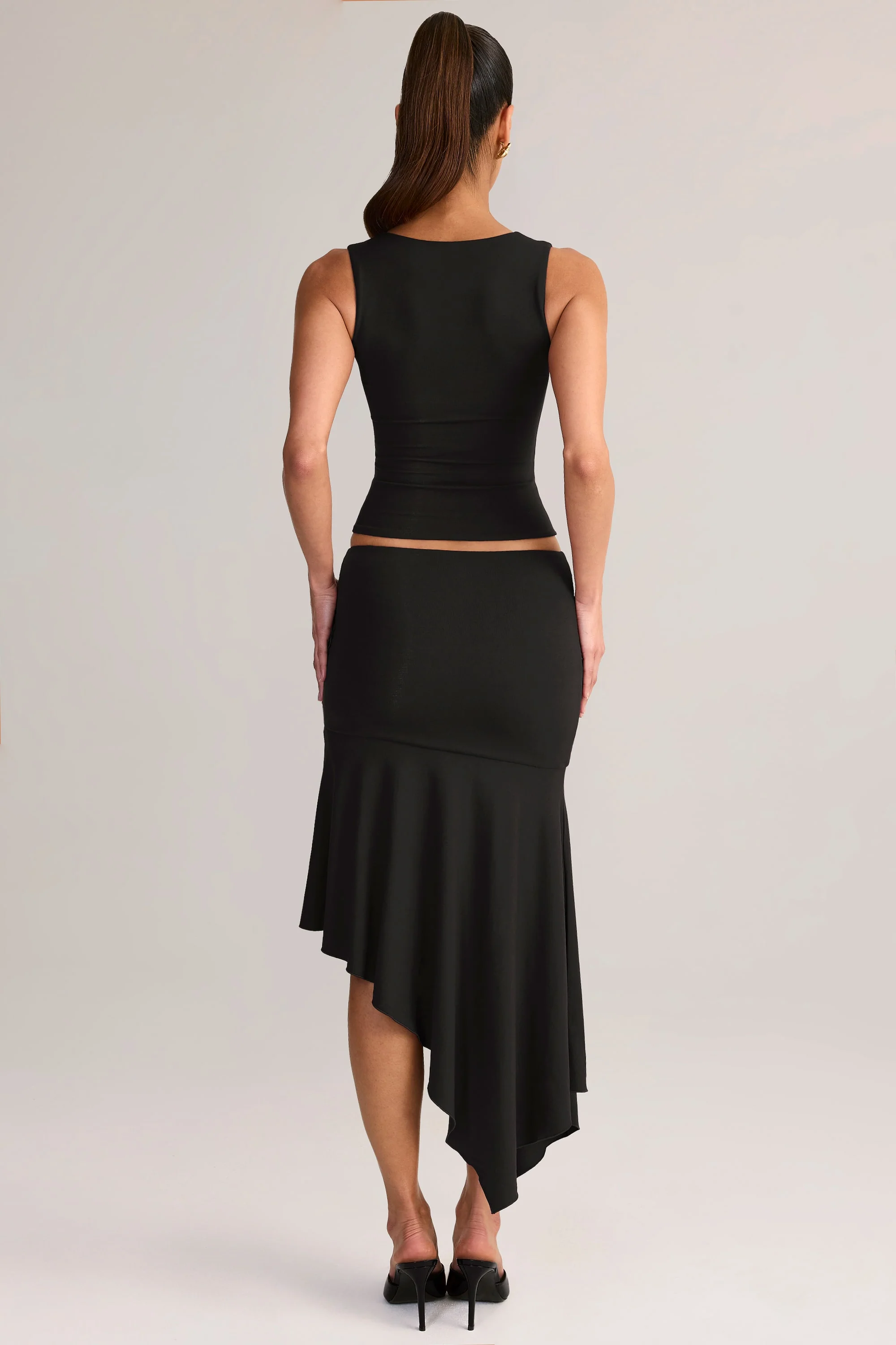 Modal Low-Rise Asymmetric Midaxi Skirt in Black - Image 2