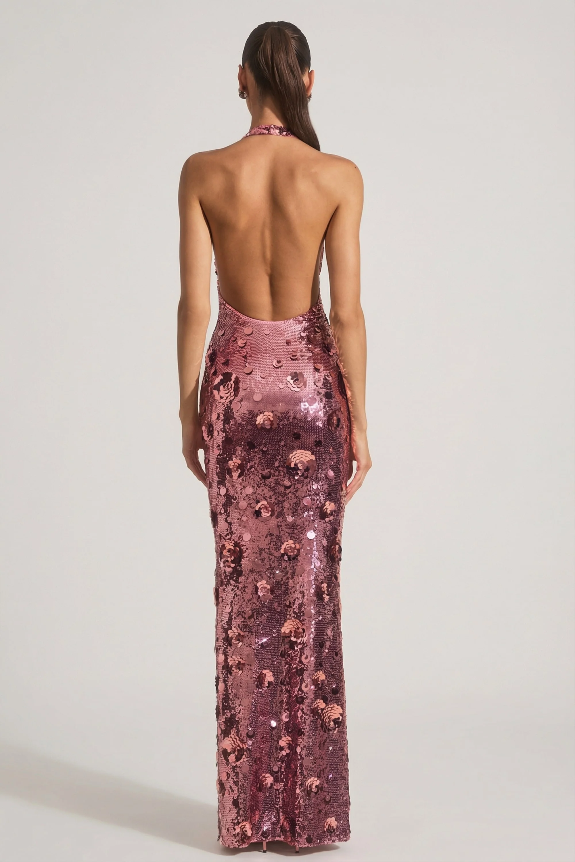 Sequin-Embellished Halterneck Maxi Dress in Pink - Image 2