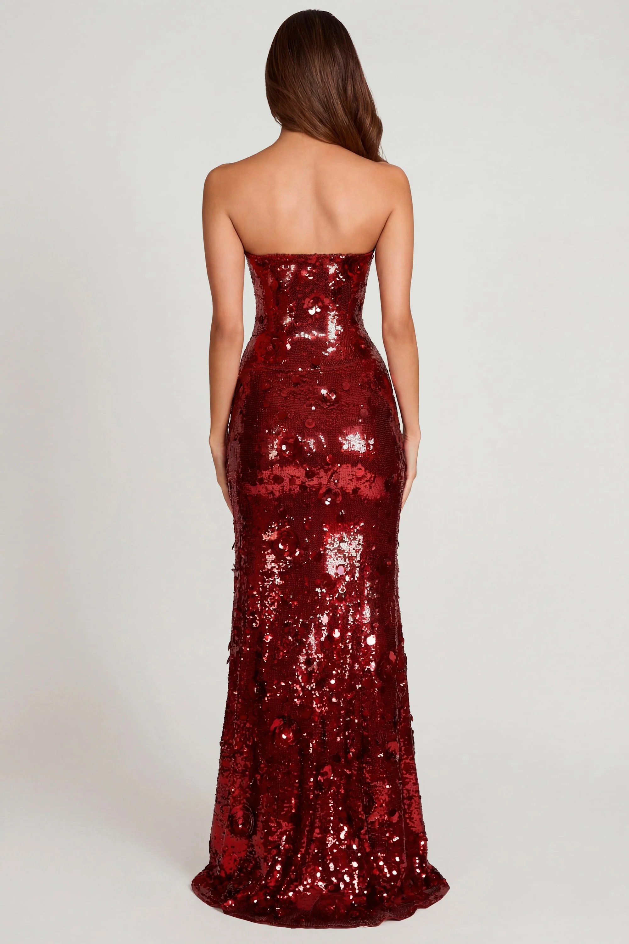 3D Embellished Bandeau Maxi Dress in Red - Image 2