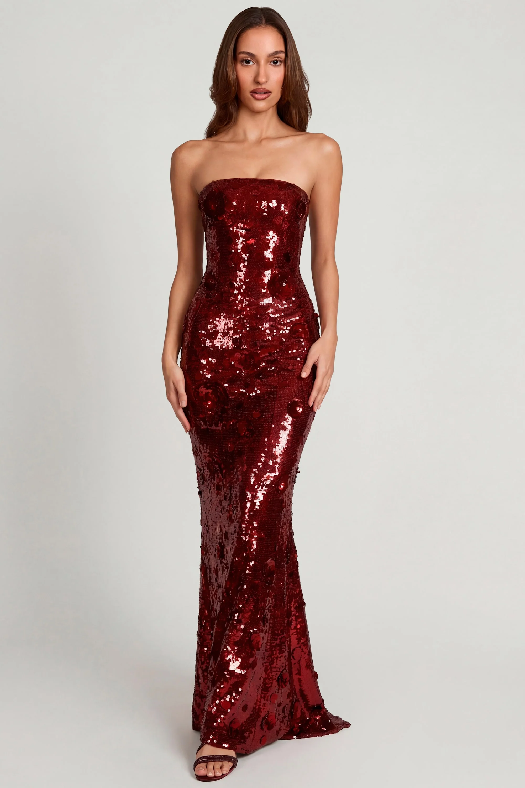 3D Embellished Bandeau Maxi Dress in Red - Image 7
