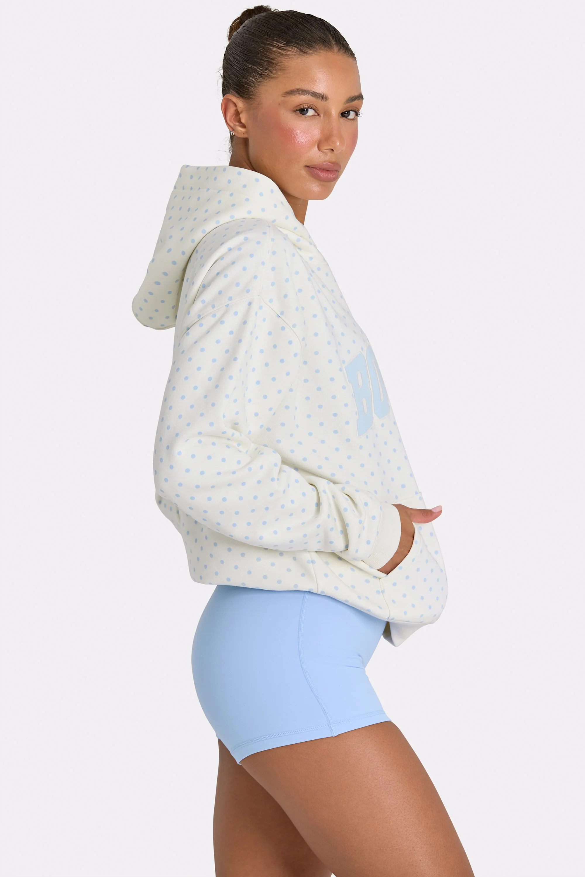 Oversized Applique Hoodie in Coconut Polka Dot - Image 3