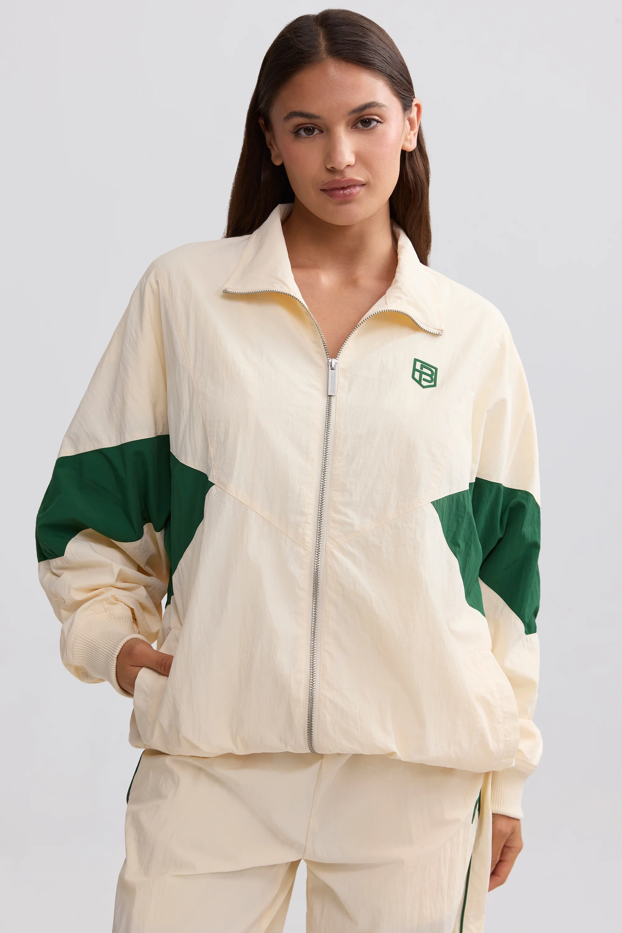 Oversized Colourblock Track Jacket in Marble - Image 5