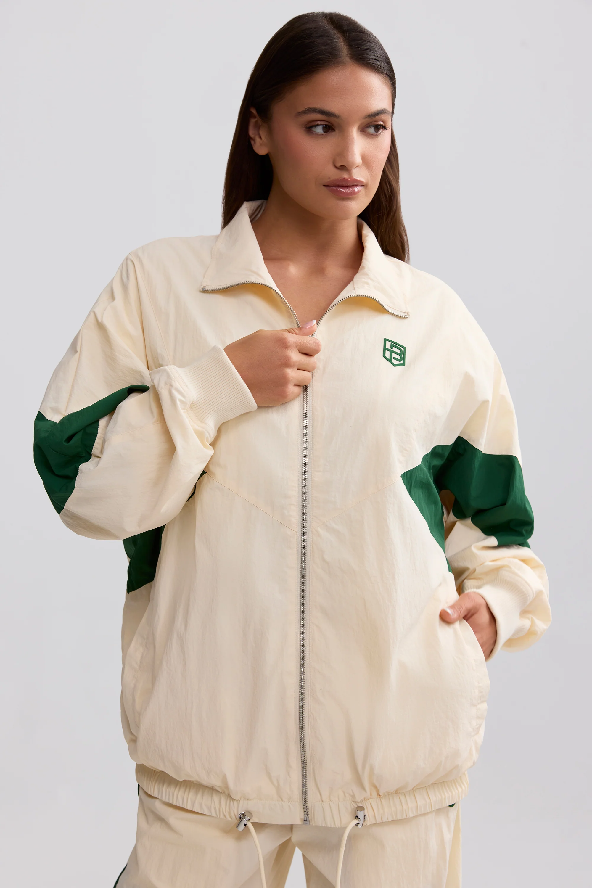 Oversized Colourblock Track Jacket in Marble - Image 6