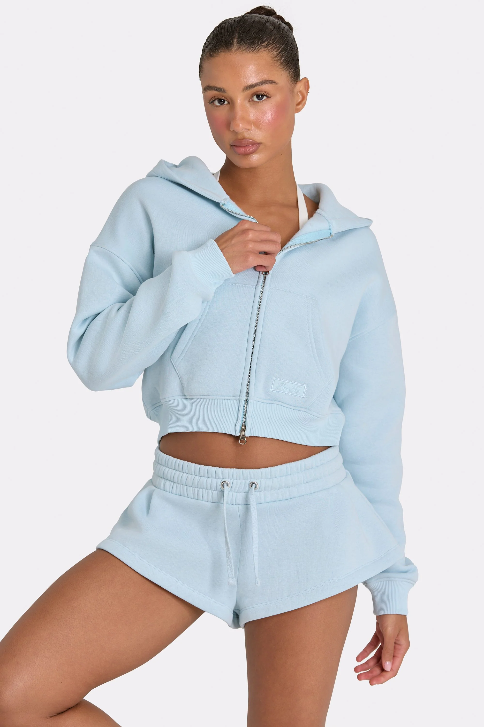Oversized Zip-Up Hoodie in Powder Blue - Image 5