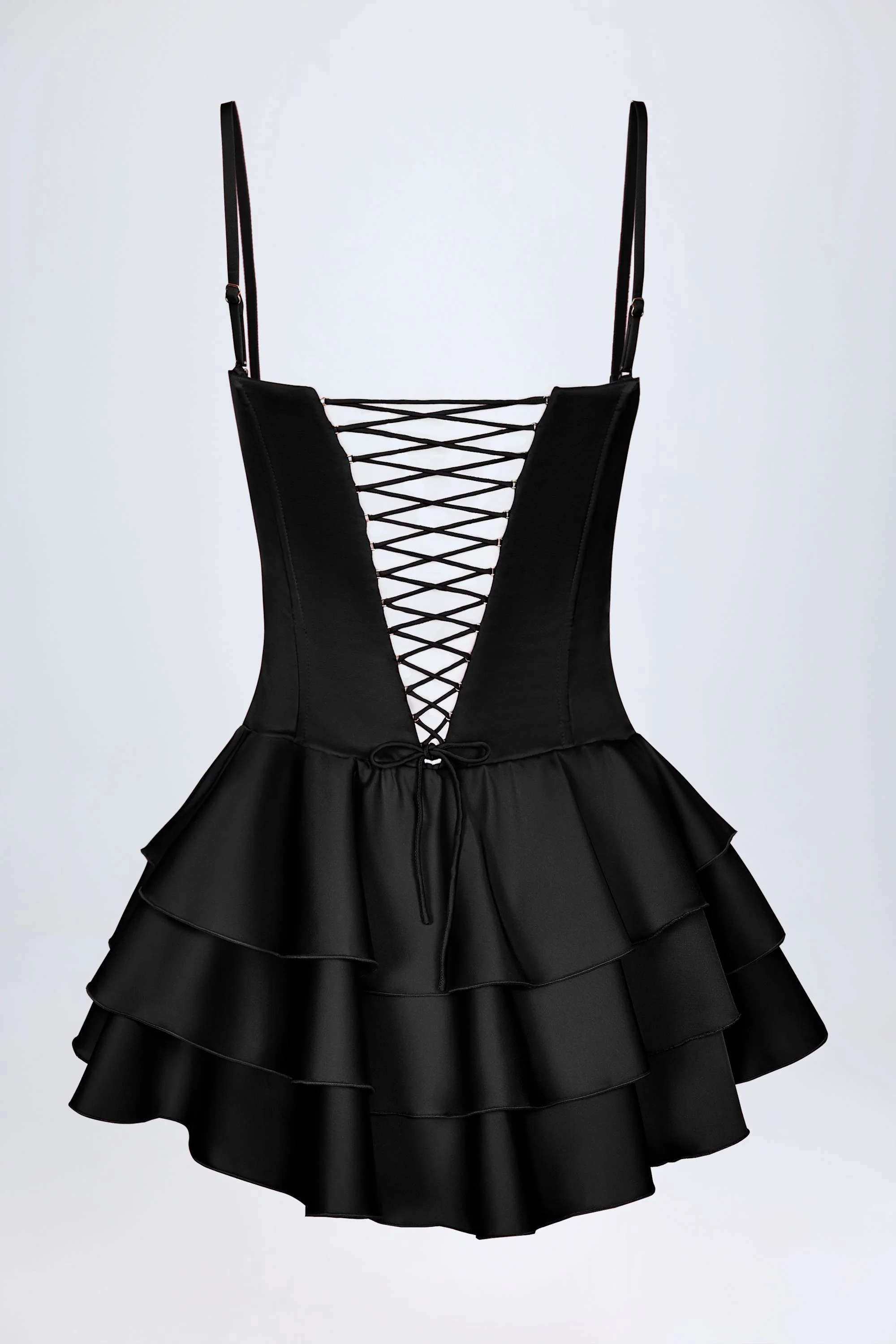 Ruffled Lace-Up Corset Playsuit in Black - Image 6