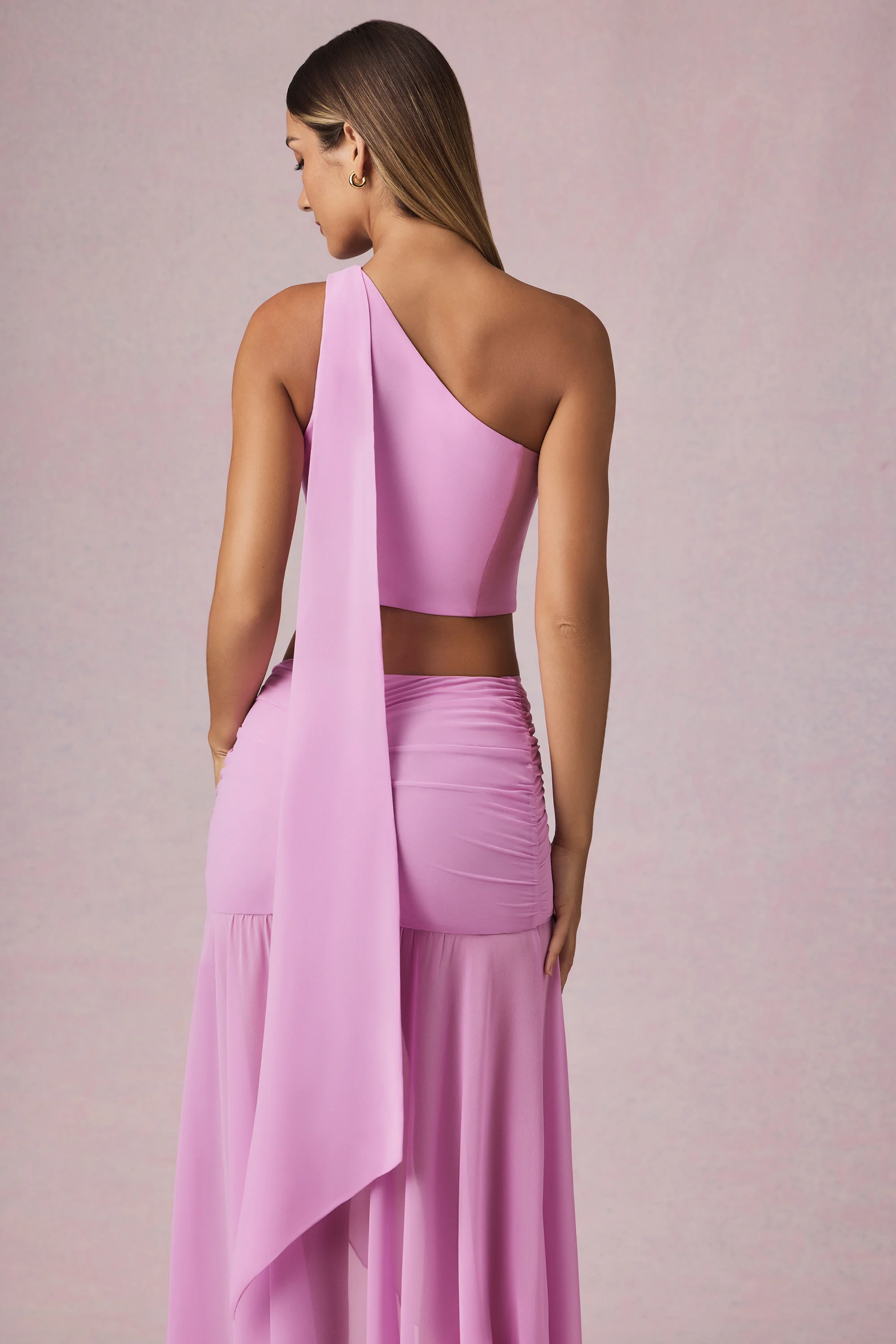 Scarf-Detail One-Shoulder Top in Pink Orchid - Image 2