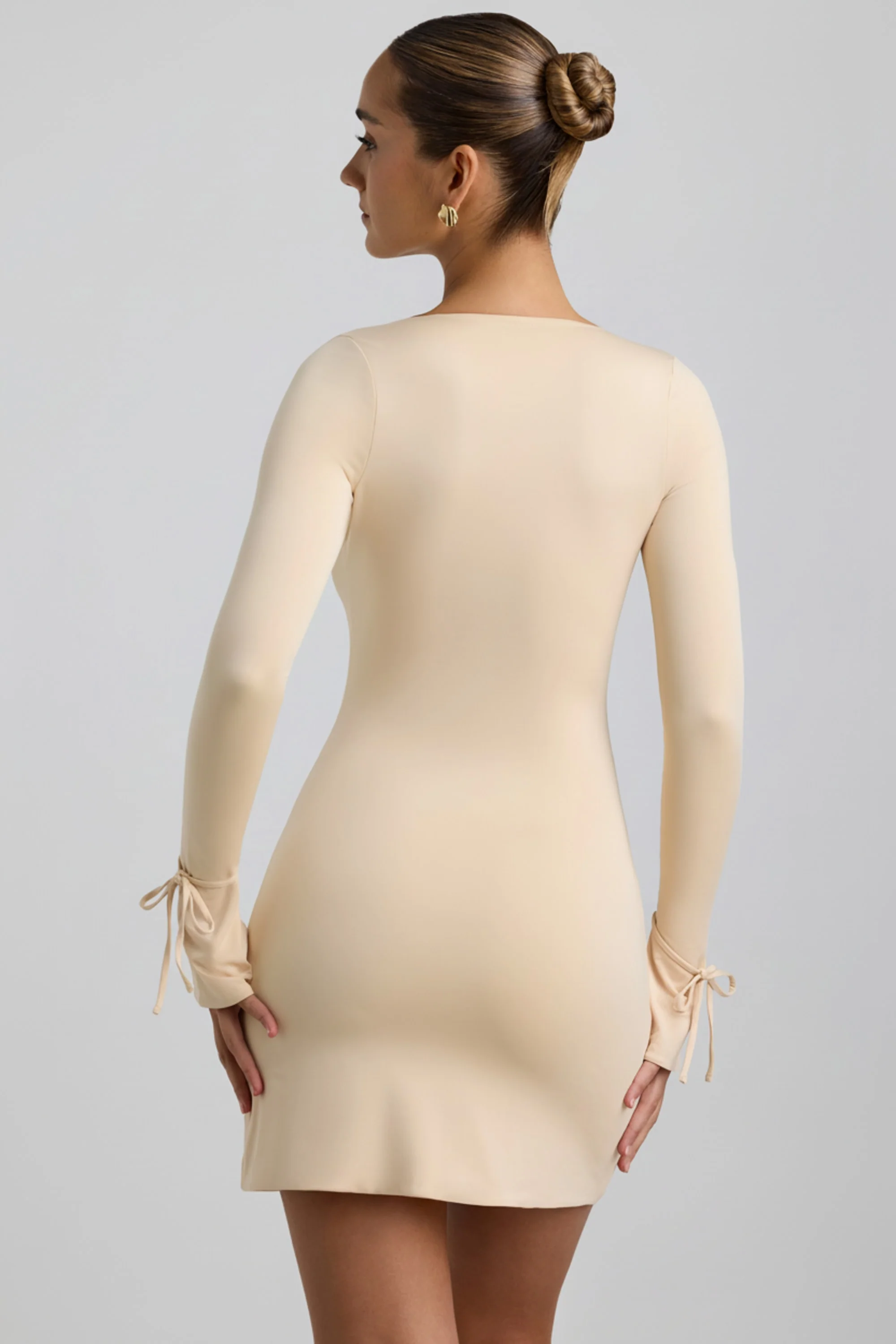 Slinky Jersey A-Line Mini Dress in Buttercream - Image 2