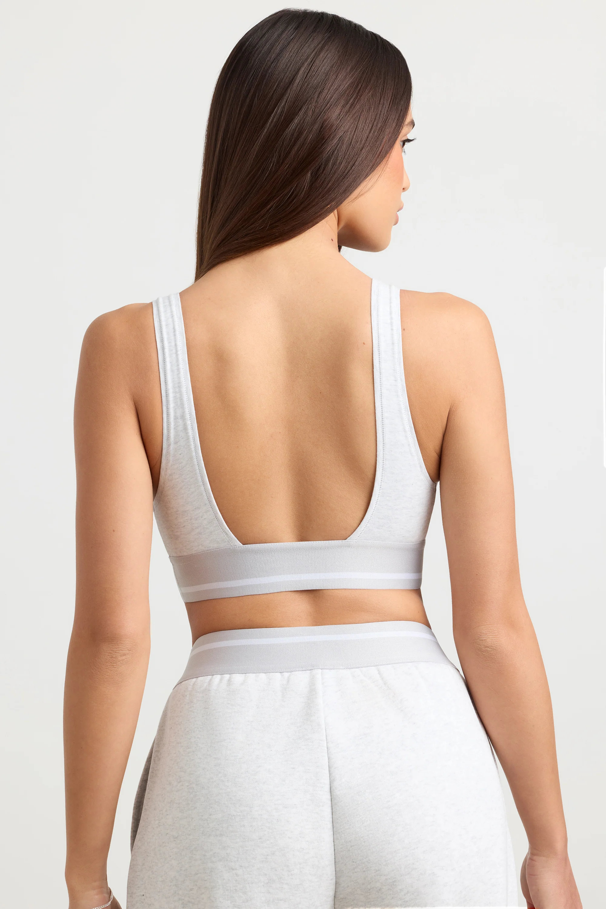 Stretch Cotton Jersey Plunge-Neck Crop Top in Grey Marl - Image 2